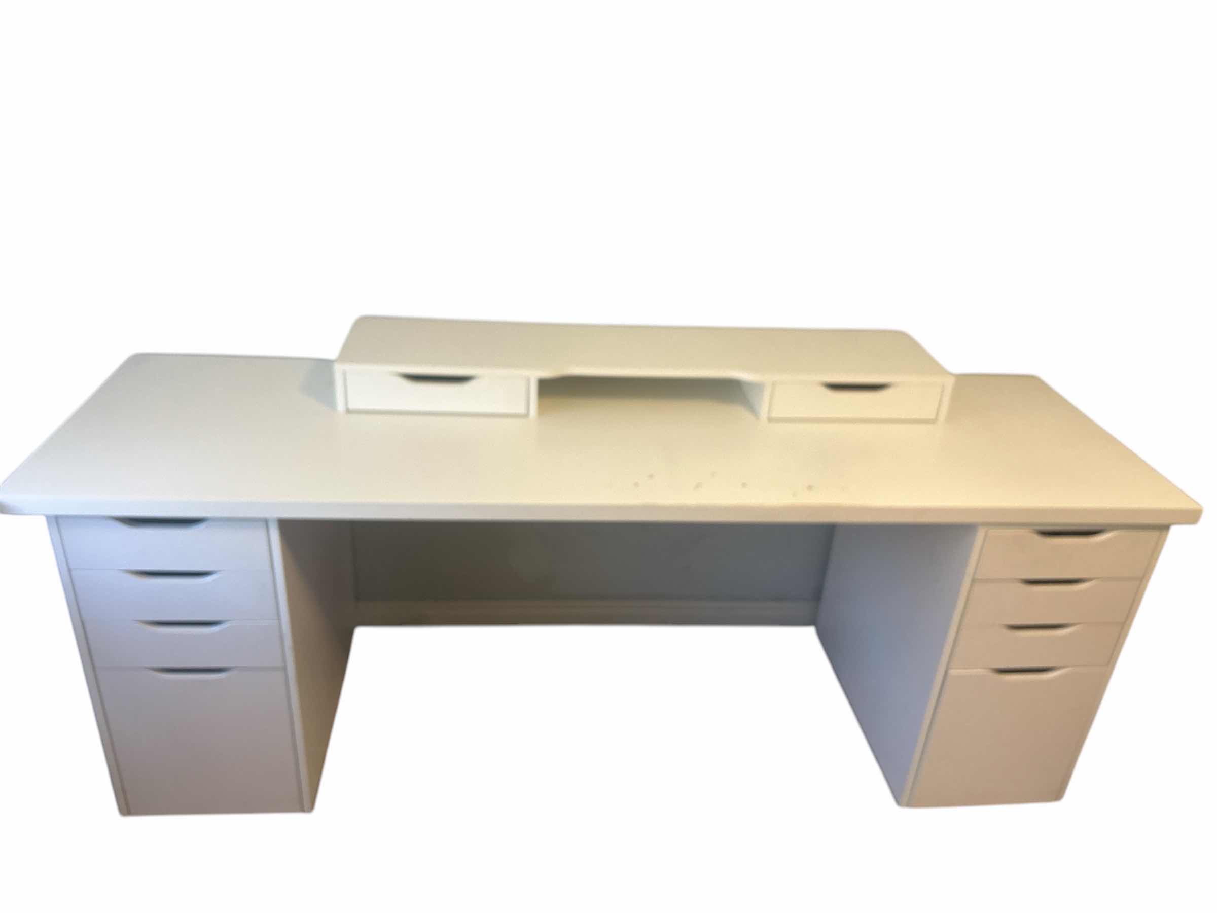 Photo 1 of 4 PIECE DESK UNIT/ TWO FILE CABINETS WITH 3 DRAWERS, TABLE TOP AND TOP SHELF WITH TWO DRAWERS 78 and three-quarter inches by 23 3/4” x 29”