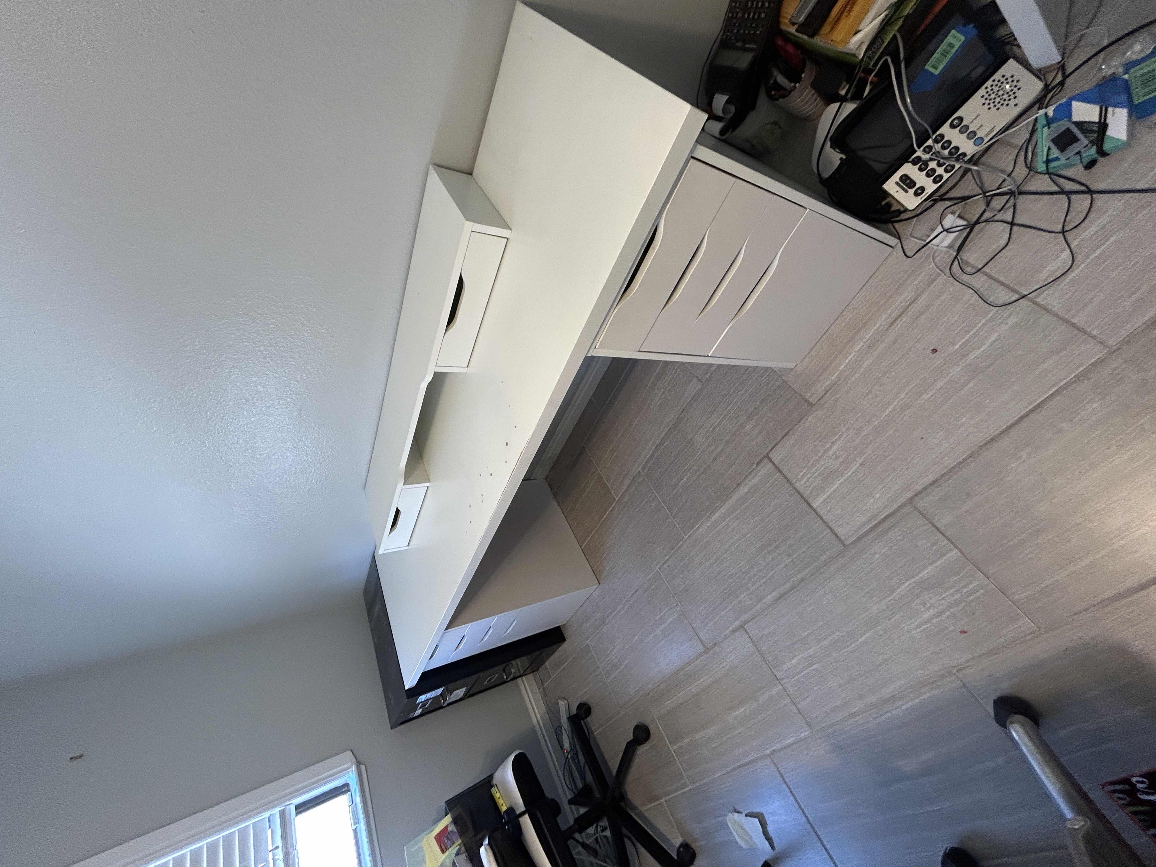 Photo 1 of 4 PIECE DESK UNIT/ TWO FILE CABINETS WITH 3 DRAWERS, TABLE TOP AND TOP SHELF WITH TWO DRAWERS 78 and three-quarter inches by 23 3/4” x 29”