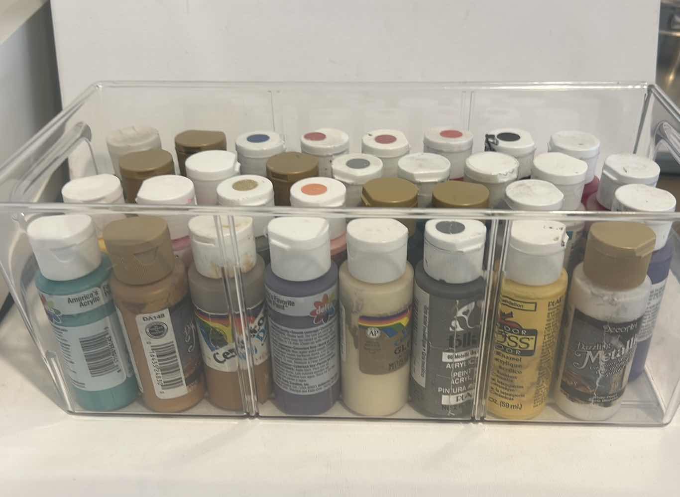 Photo 1 of 32 ACRYLIC PAINTS AND CONTAINER