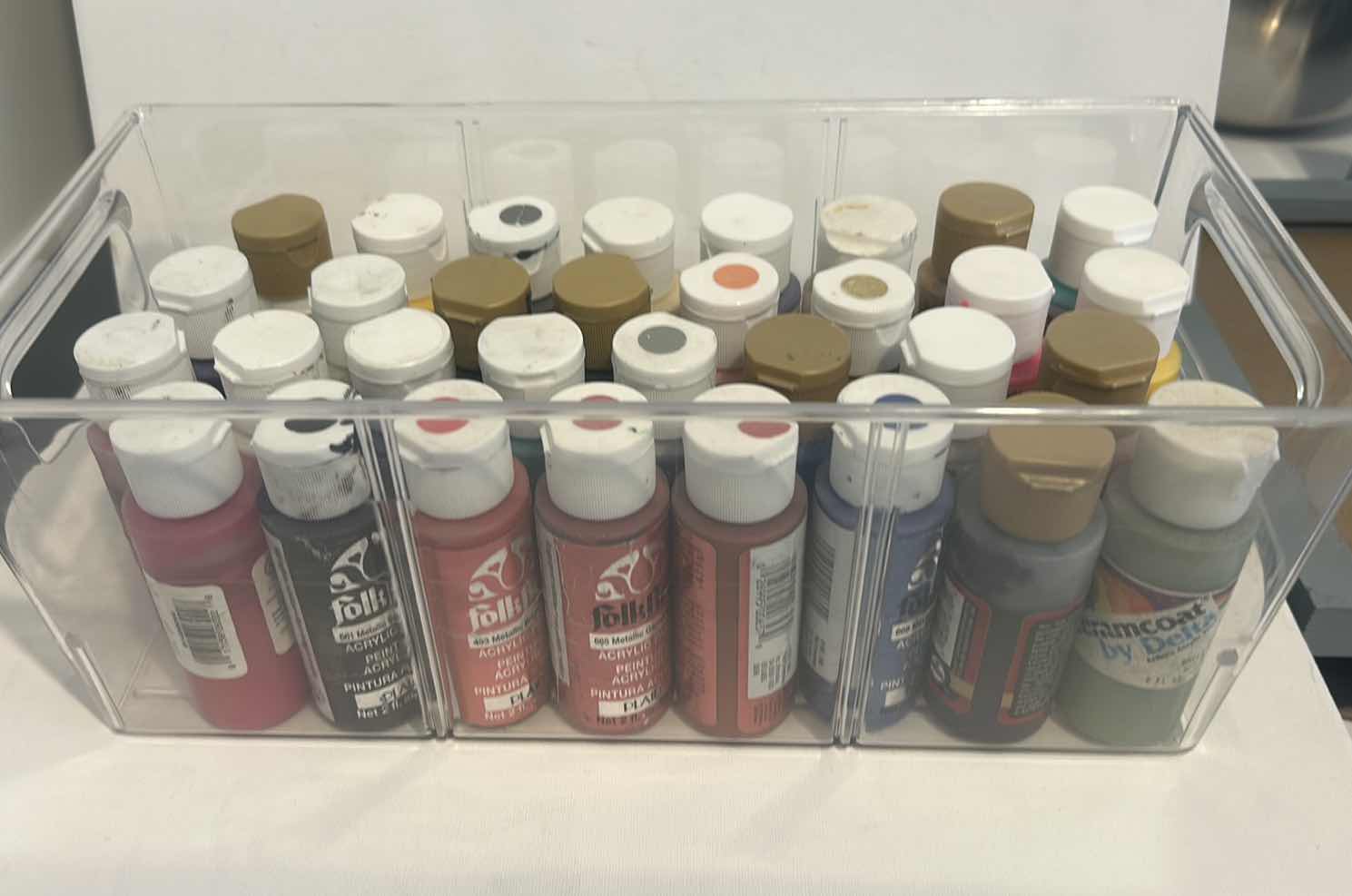 Photo 1 of 32 ACRYLIC PAINTS AND CONTAINER