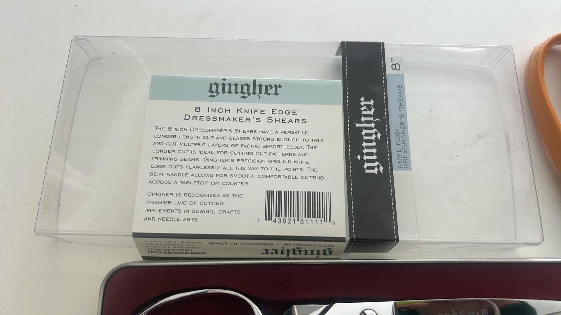 Photo 2 of 1 GINGHER 8” KNIFE EDGE DRESSMAKERS SHESRS & TWO SCISSORS