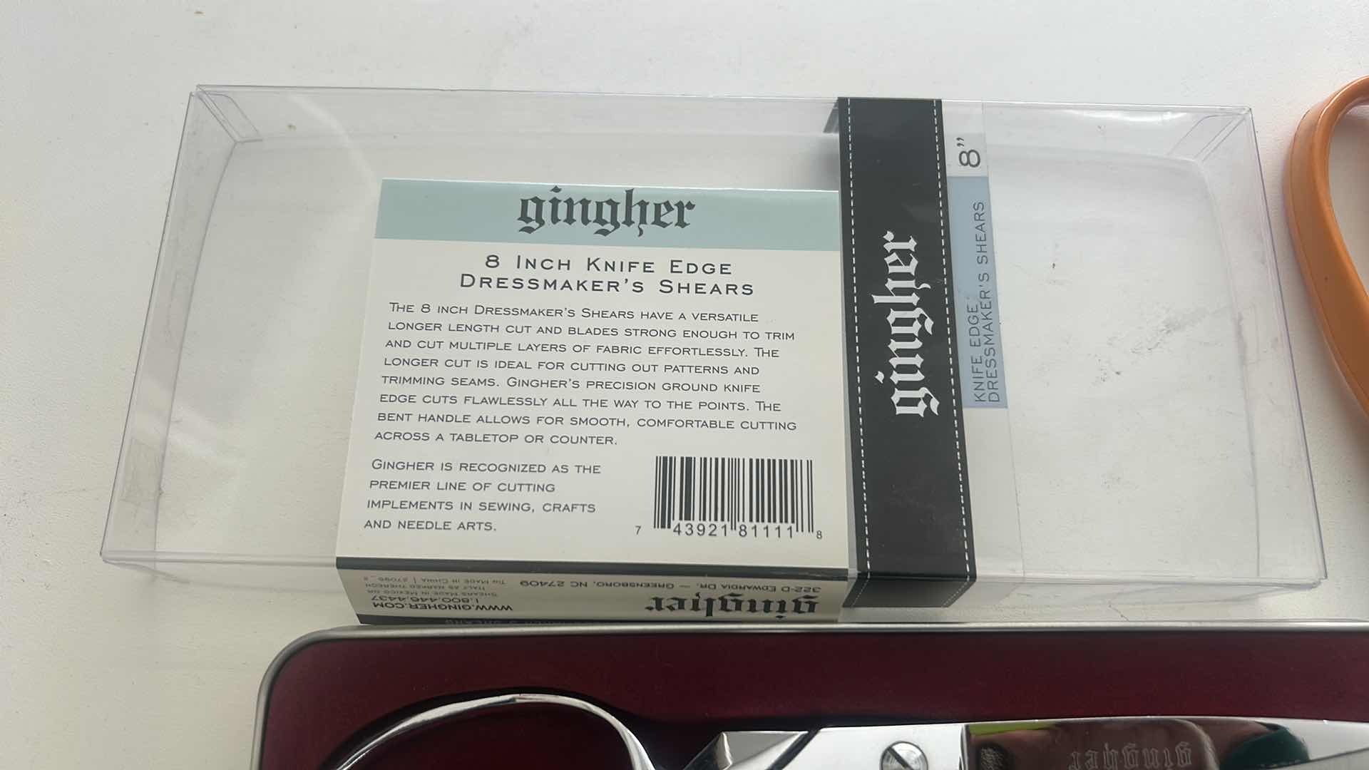 Photo 1 of 1 GINGHER 8” KNIFE EDGE DRESSMAKERS SHESRS & TWO SCISSORS