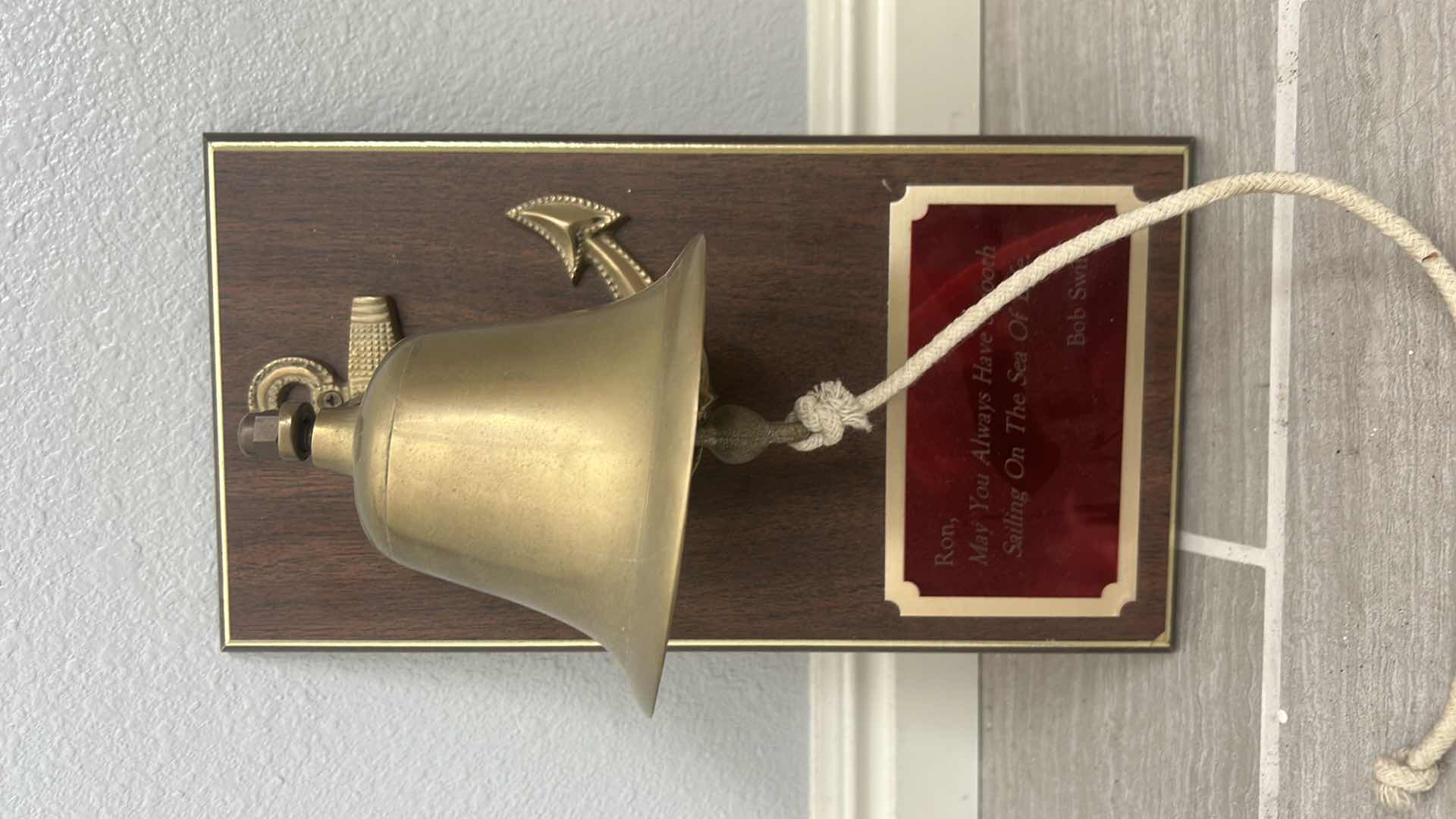 Photo 1 of BRASS BELL ON PERSONALIZED PLAQUE. 7 1/2” x 14 1/4”