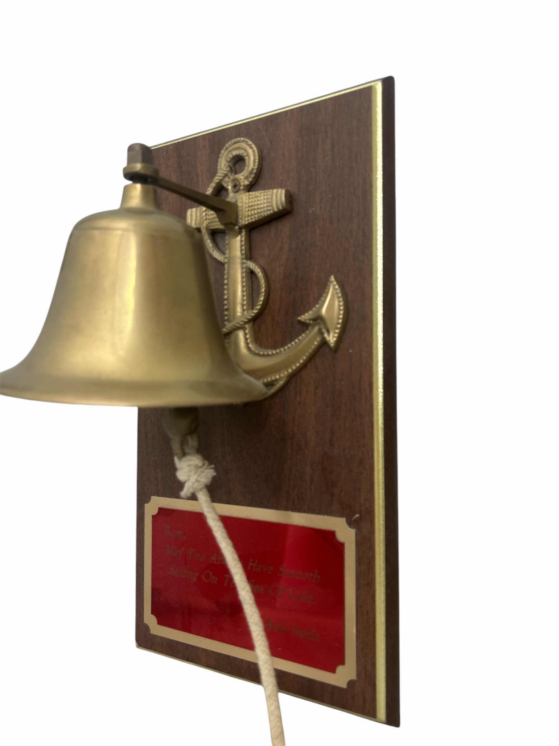 Photo 1 of BRASS BELL ON PERSONALIZED PLAQUE. 7 1/2” x 14 1/4”