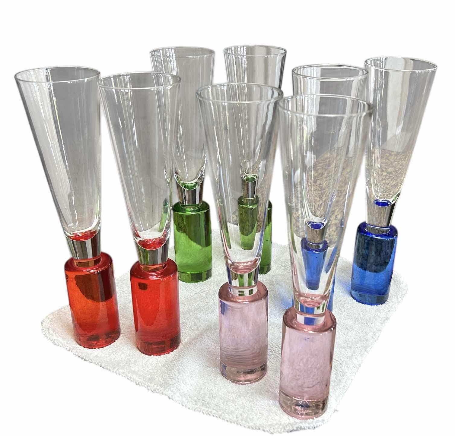 Photo 1 of 8- RETRO COLORED FLUTED CHAMPAGNE GLASSES
