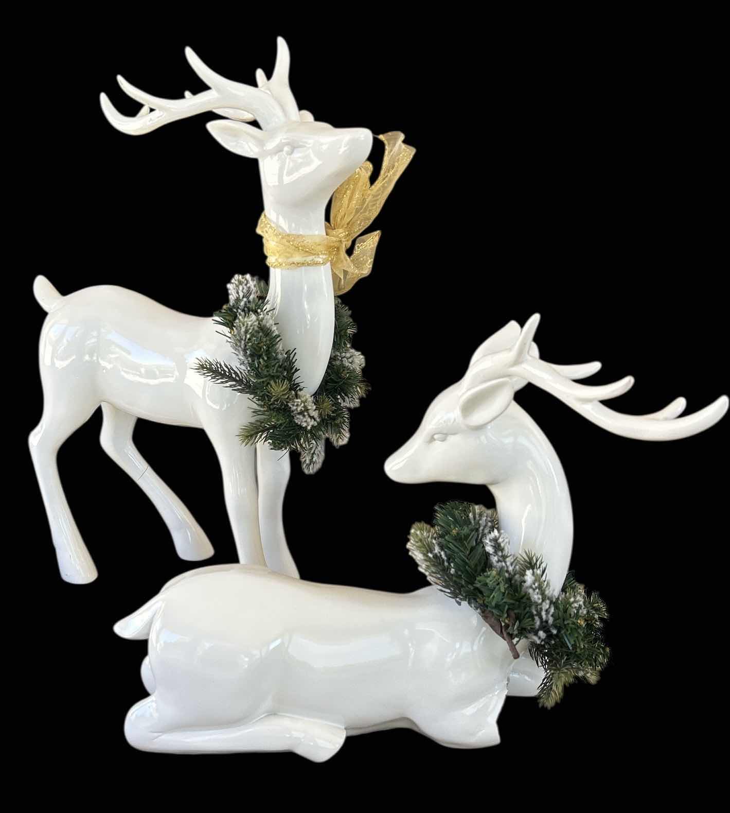 Photo 1 of CHRISTMAS DECOR - 2 PORCELAIN REINDEER (TALLEST 18”)