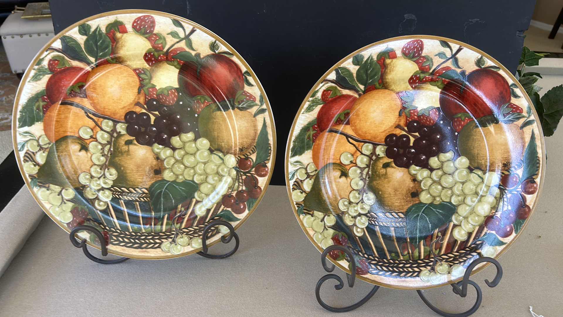 Photo 1 of 2-BLOCK INDONESIA BY GEAR "COUNTRY ORCHARD" 12" PLATES ON DISPLAY STANDS