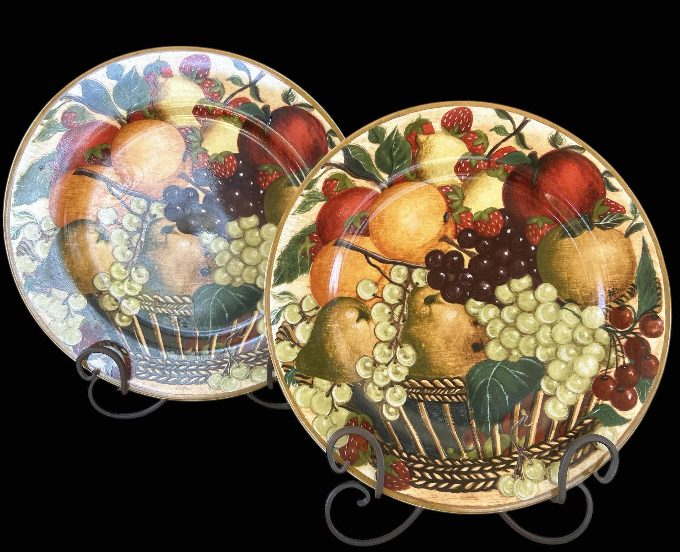 Photo 1 of 2-BLOCK INDONESIA BY GEAR "COUNTRY ORCHARD" 12" PLATES ON DISPLAY STANDS