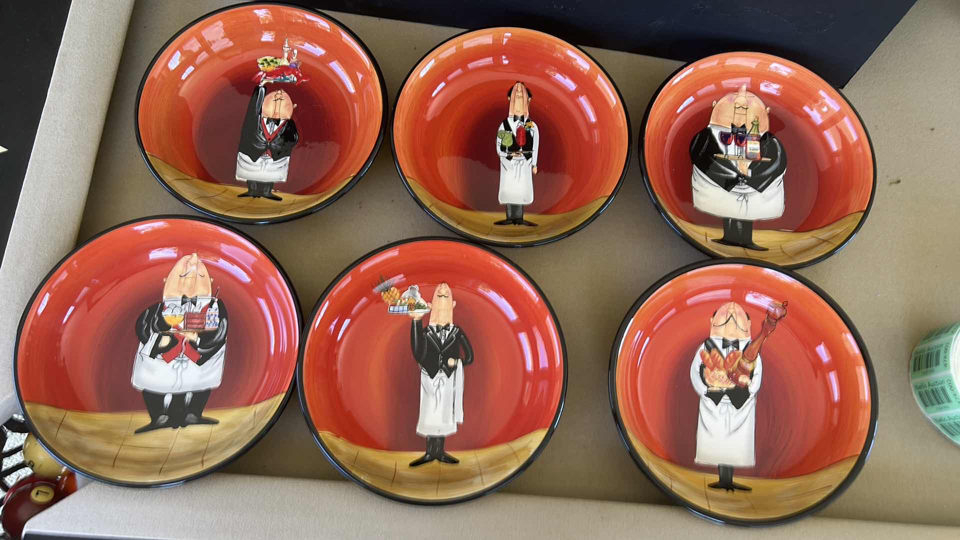 Photo 1 of CERTIFIED INTERNATIONAL "ITALIAN WAITER" 13" PASTA/SALAD BOWL W 6-9" SOUP/PASTA BOWLS