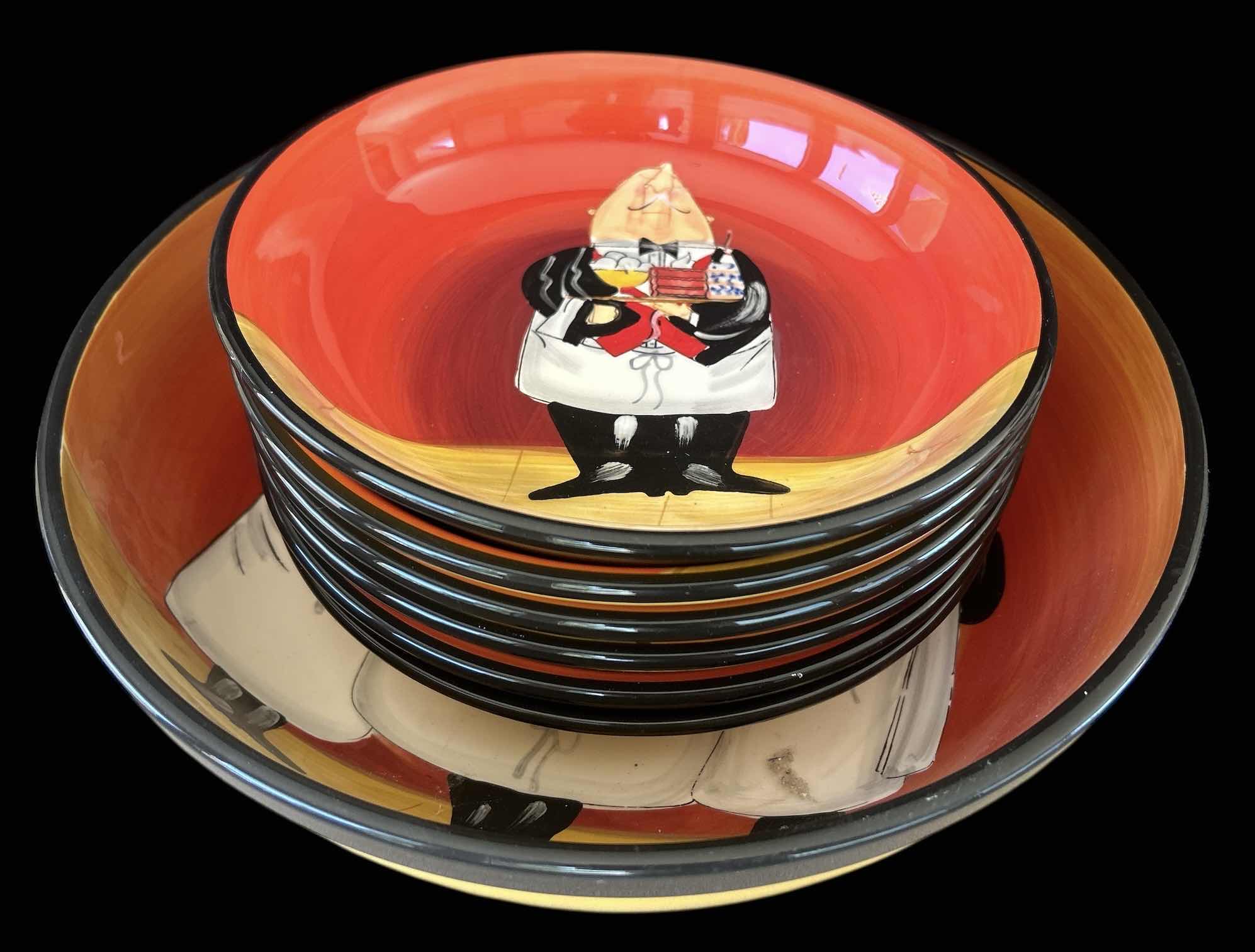 Photo 1 of CERTIFIED INTERNATIONAL "ITALIAN WAITER" 13" PASTA/SALAD BOWL W 6-9" SOUP/PASTA BOWLS
