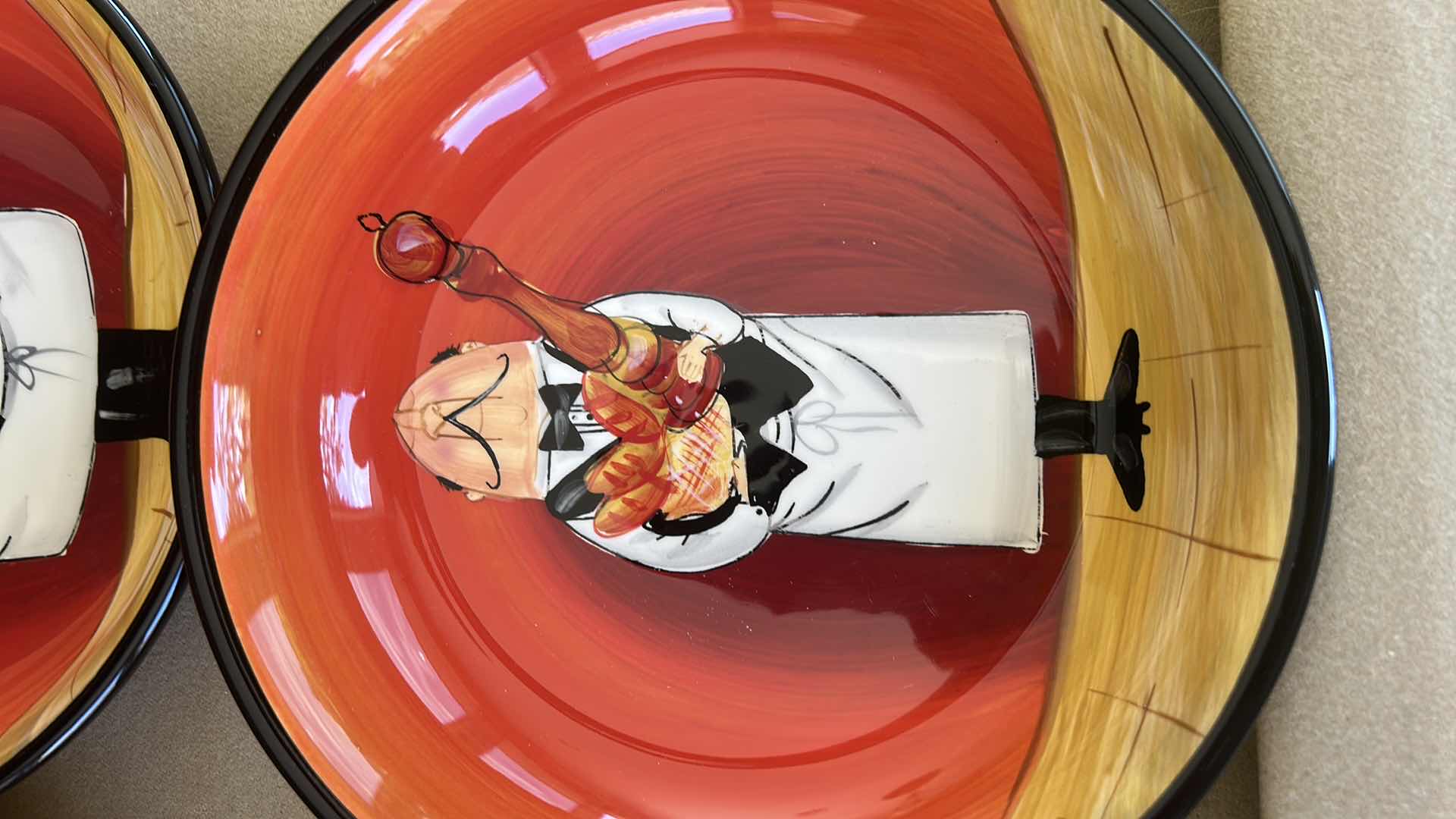 Photo 1 of CERTIFIED INTERNATIONAL "ITALIAN WAITER" 13" PASTA/SALAD BOWL W 6-9" SOUP/PASTA BOWLS