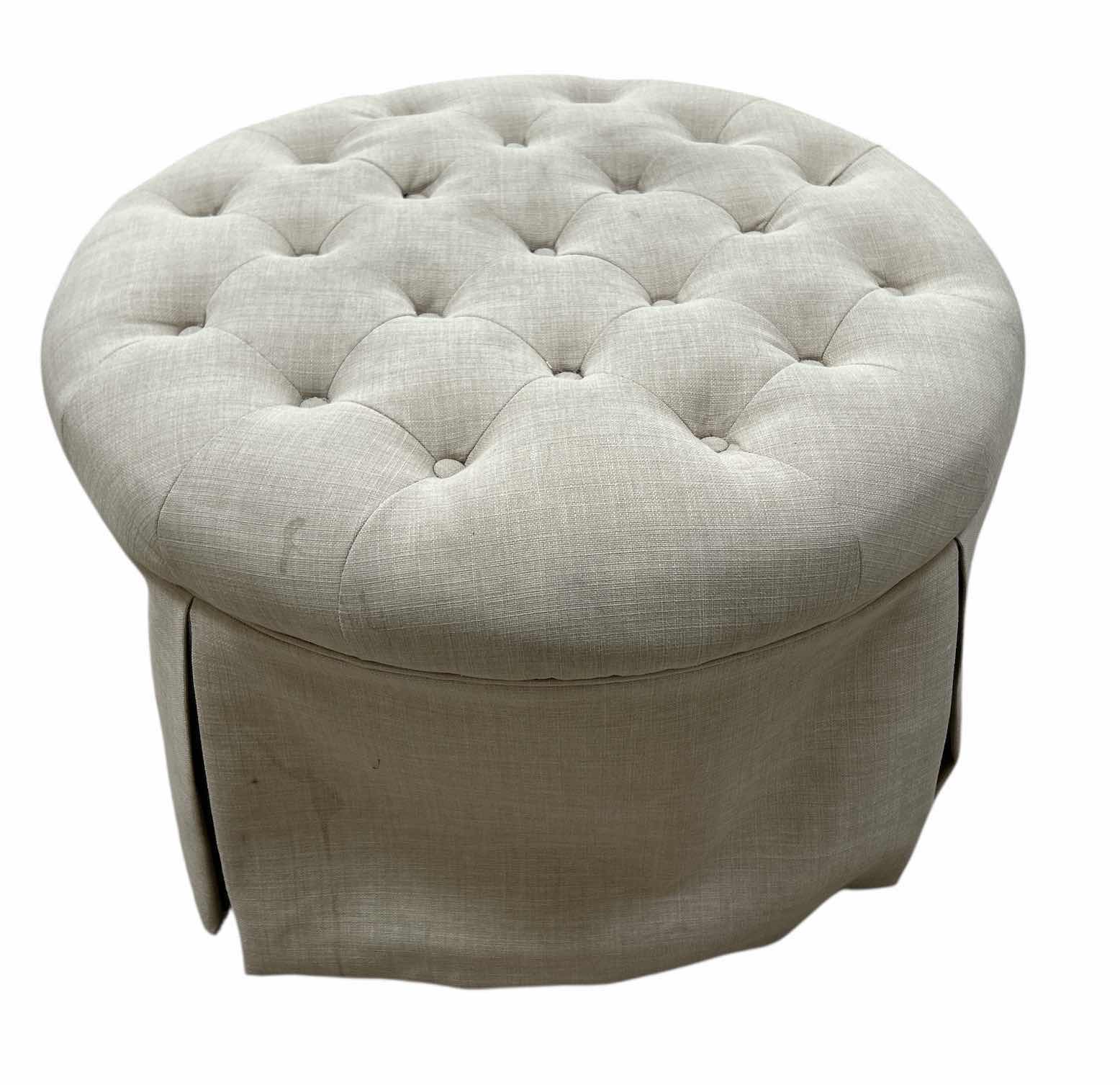 Photo 1 of 30" ROUND LIGHT BEIGE LINEN TUFTED OTTOMAN 