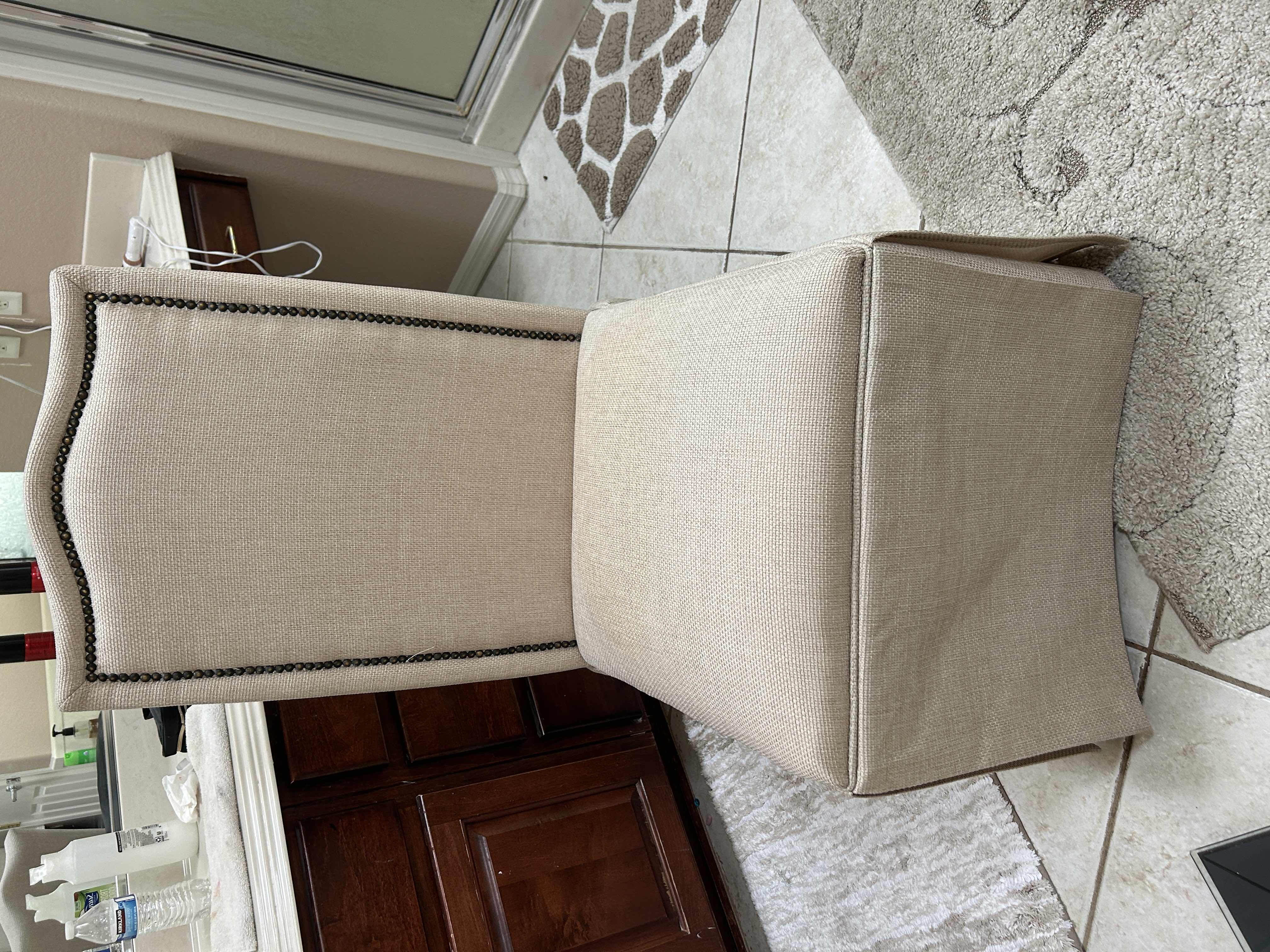 Photo 1 of BEIGE UPHOLSTERED CHAIR WITH NAILHEADS H42”