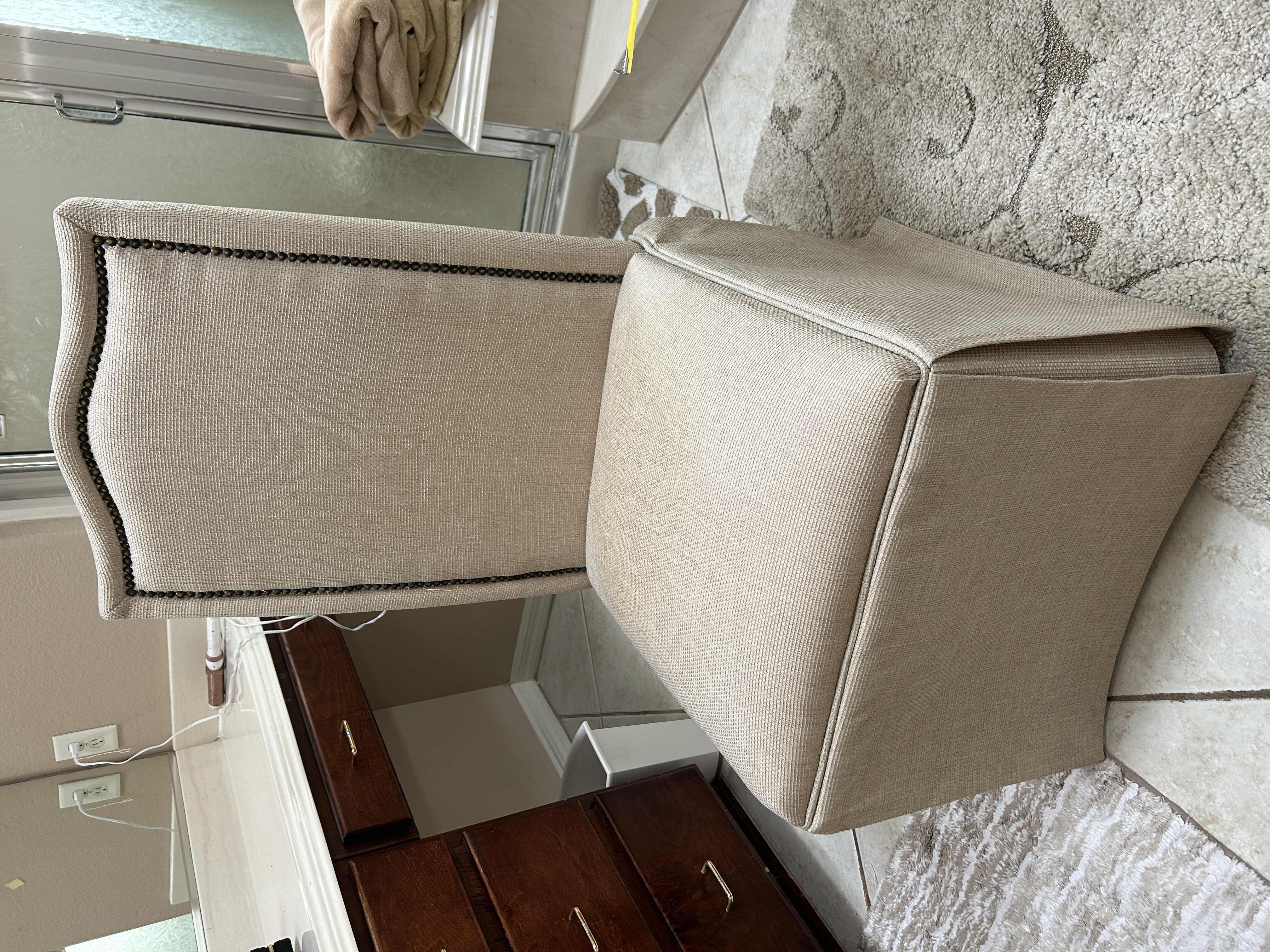 Photo 1 of BEIGE UPHOLSTERED CHAIR WITH NAILHEADS H42”