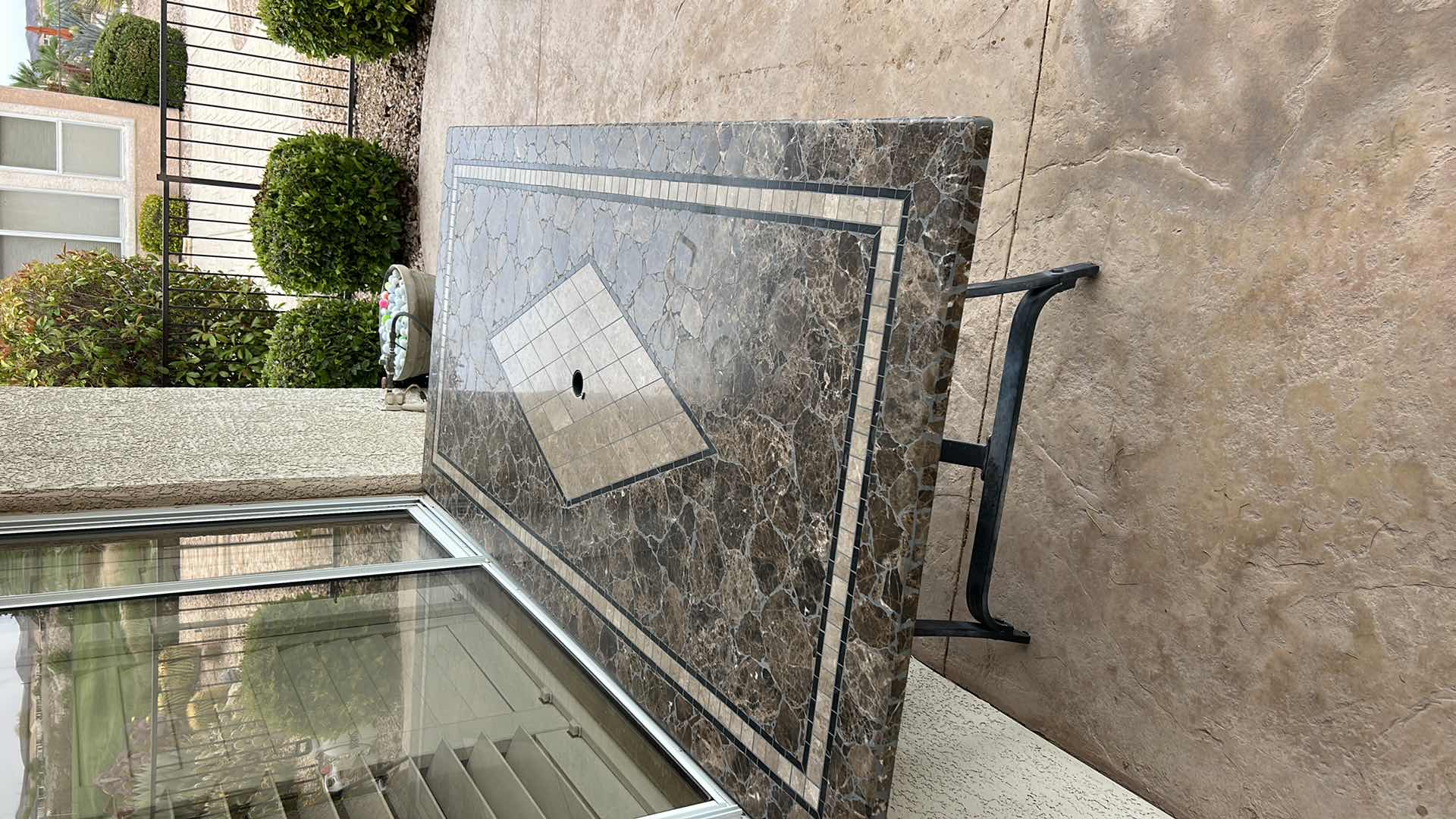 Photo 1 of EXTREMELY HEAVY STONE TOP METAL OUTDOOR PATIO TABLE 75“ x 28“