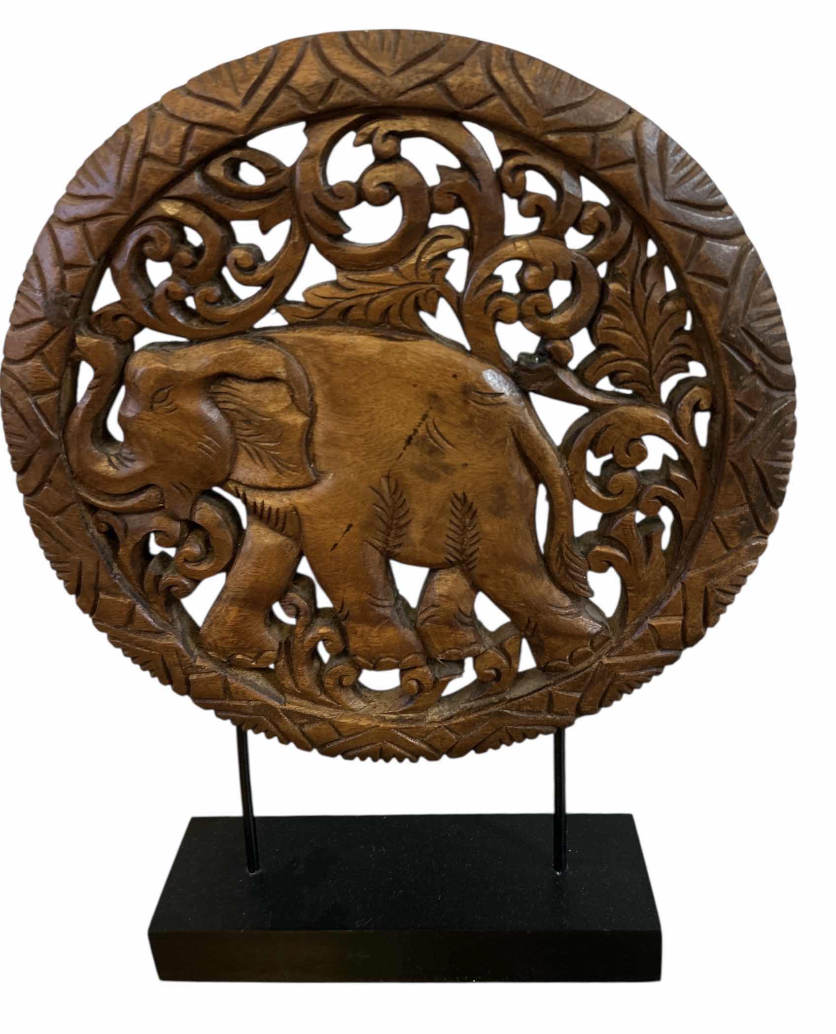 Photo 1 of CARVED WOOD ELEPHANT DECOR ON STAND H15.5”