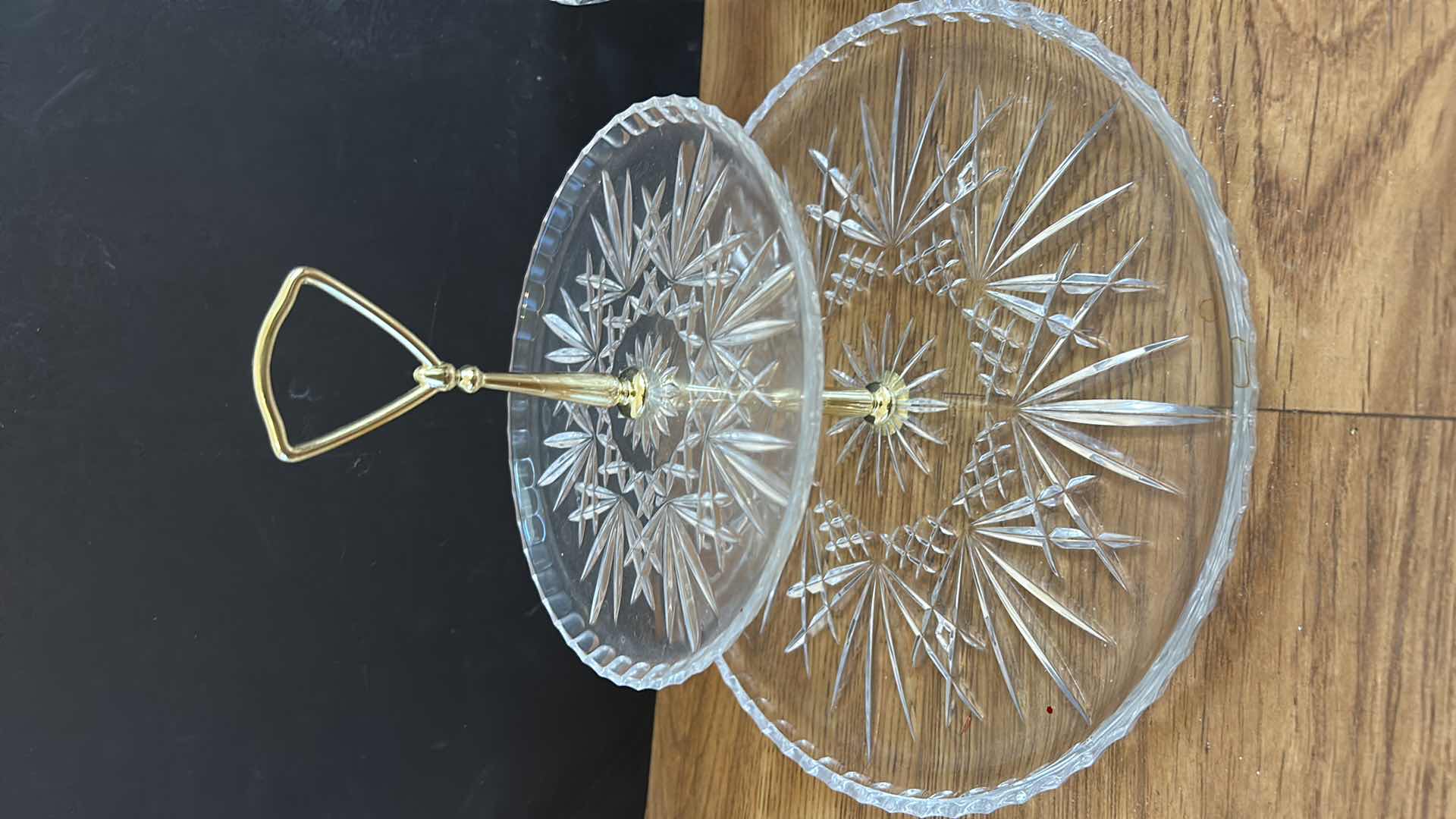 Photo 1 of 2 GLASS / CRYSTAL PIECES- 2 TIERED STAND, SCALLOPED BOWL