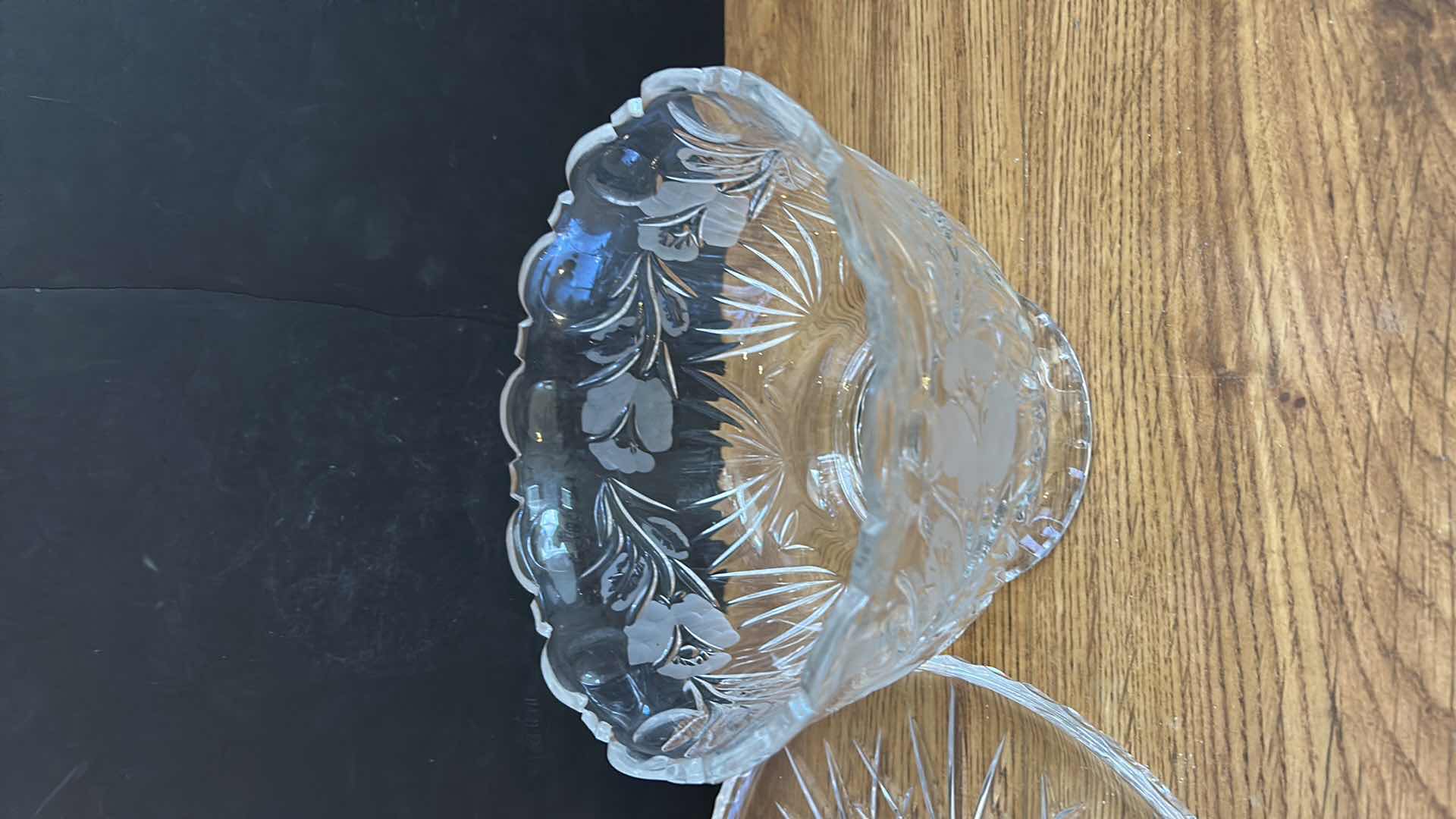 Photo 3 of 2 GLASS / CRYSTAL PIECES- 2 TIERED STAND, SCALLOPED BOWL