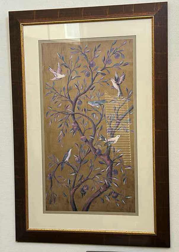 Photo 1 of FRAMED, BIRDS IN FRUIT TREE ARTWORK 36 1/2 “ x H 54”