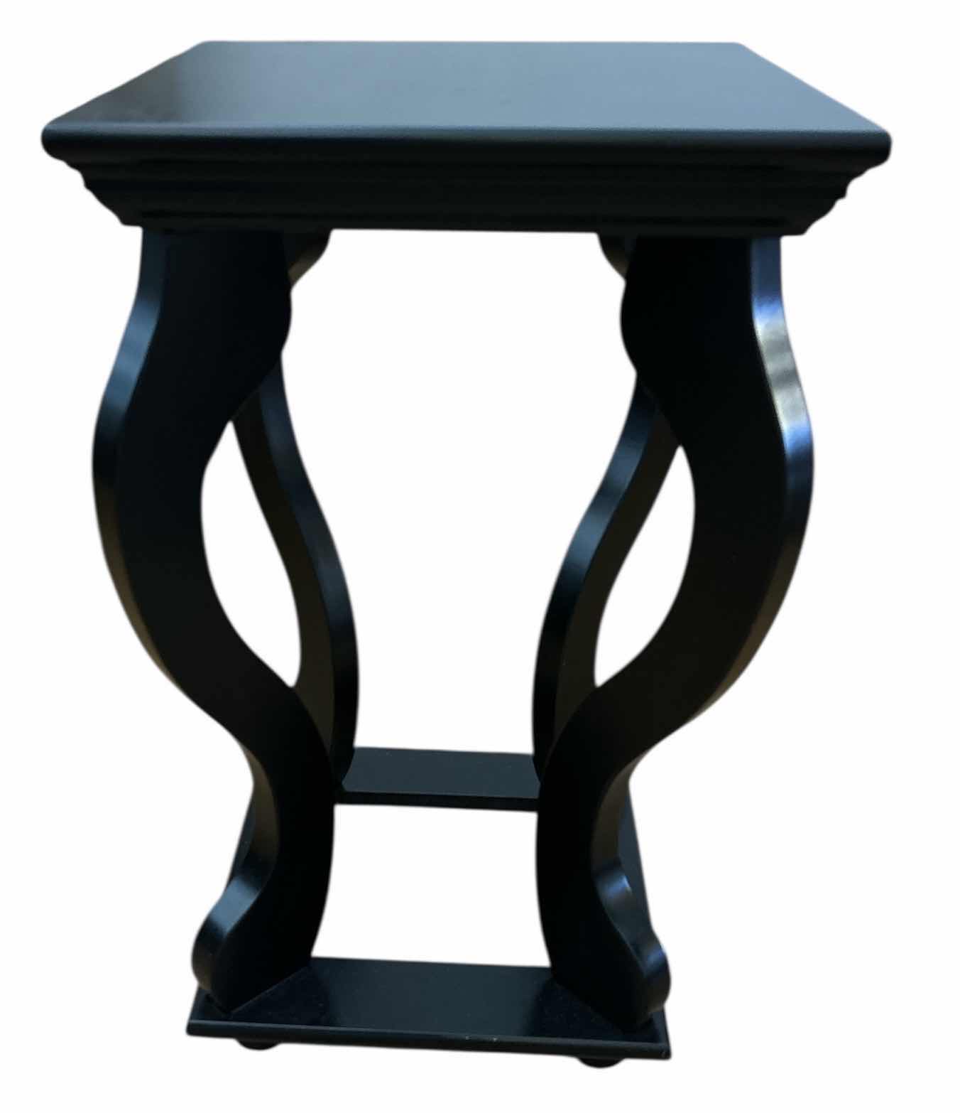 Photo 1 of SMALL BLACK PAINTED WOOD PLANT/VASE STAND 14” x 14” x H23”