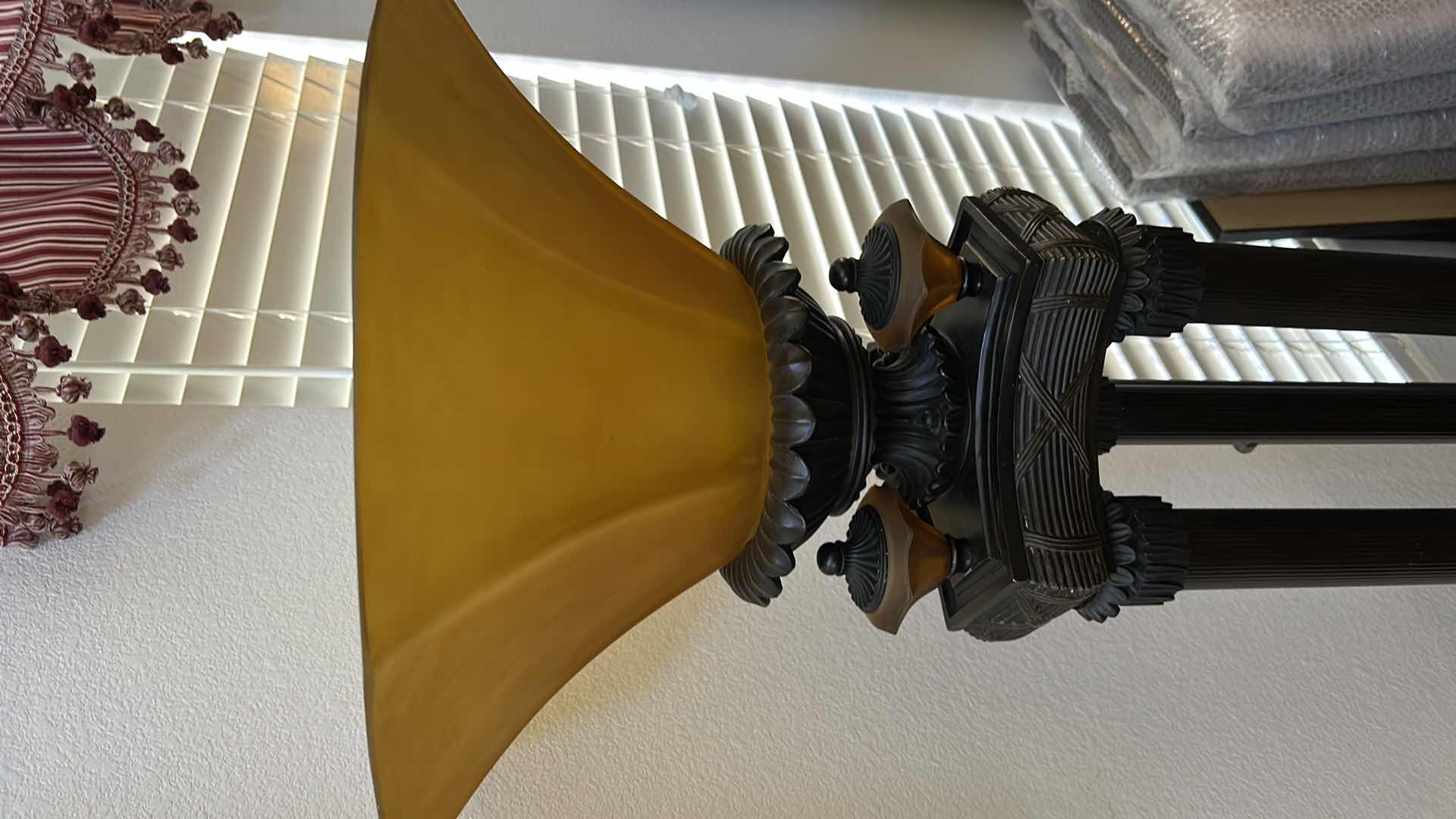 Photo 1 of 6’ FLOOR LAMP WITH DEEP GOLD GLASS SHADE