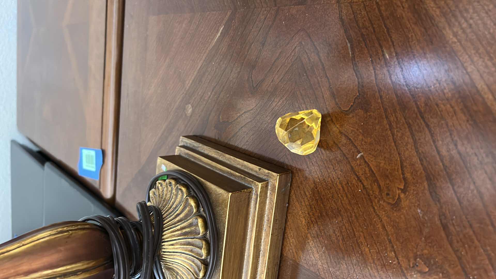 Photo 1 of 2 ANTIQUE GOLD COLORED TABLE LAMPS WITH RED AND IVORY FABRIC SHADES WITH TASSELS H26”