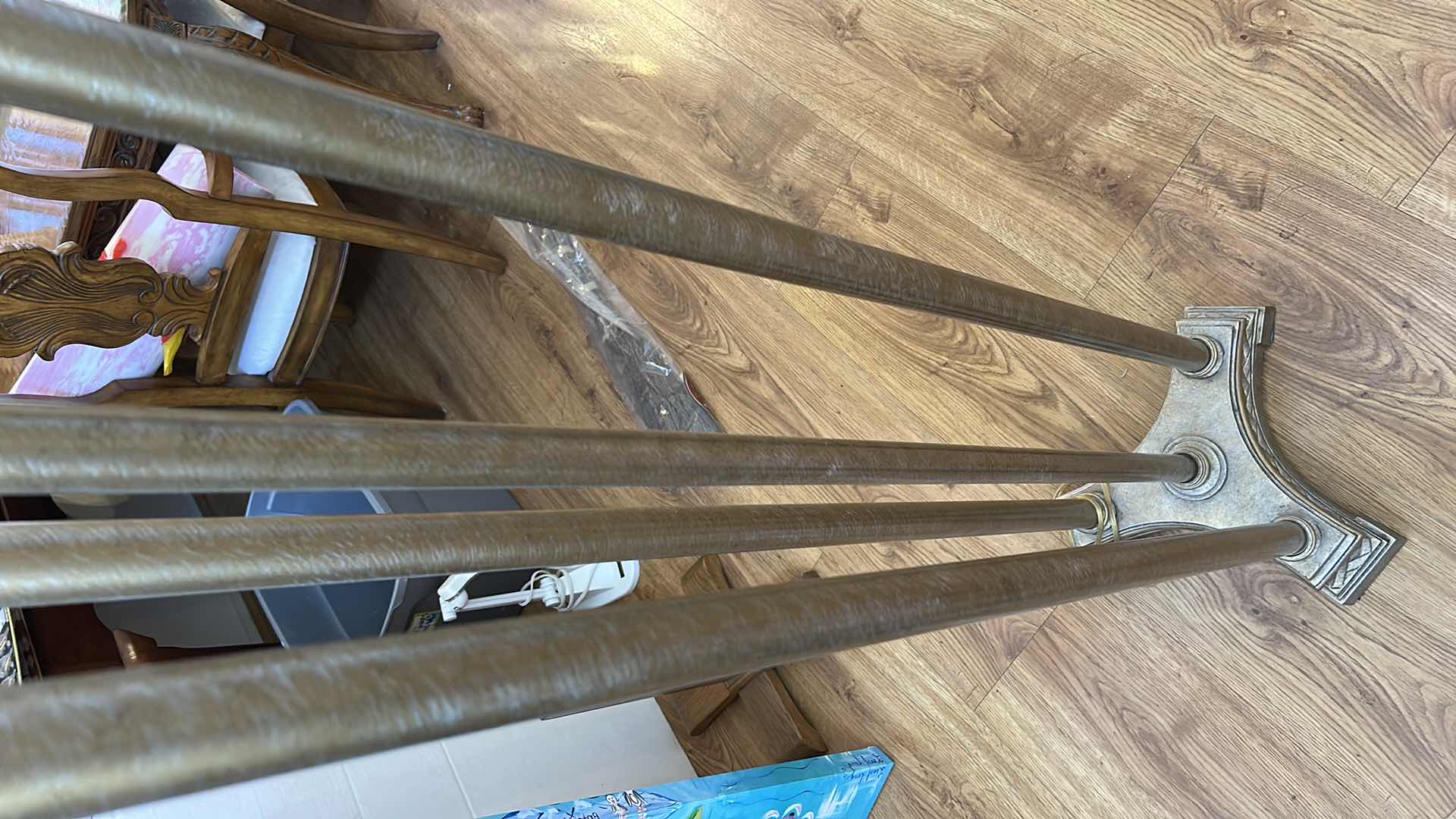 Photo 1 of 6.5’ HEAVY ORNATE GOLD METAL FLOOR LAMP WITH COLORED GLASS SHADE