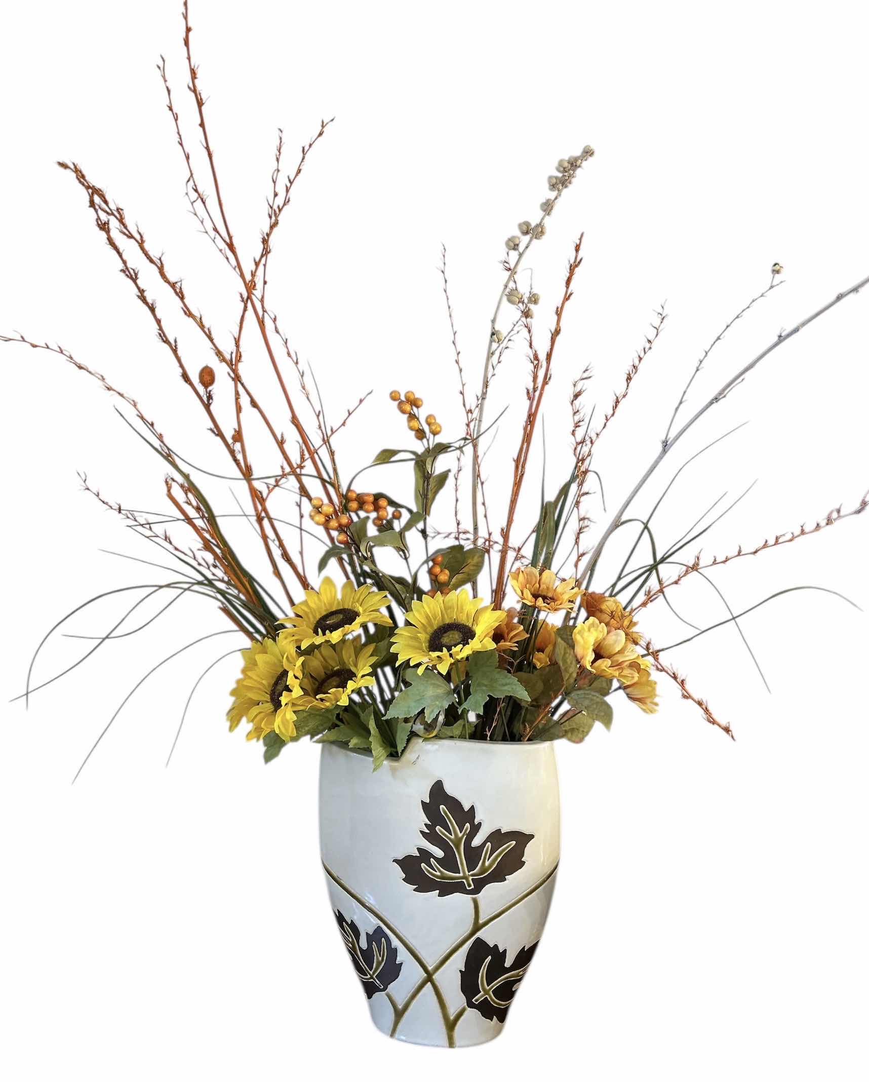 Photo 1 of CERAMIC LEAF VASE H 16” WITH FAUX FLOWERS