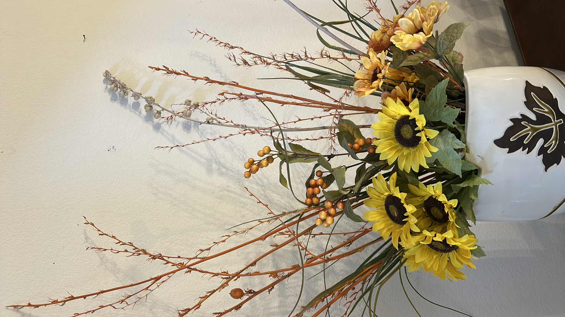 Photo 1 of CERAMIC LEAF VASE H 16” WITH FAUX FLOWERS