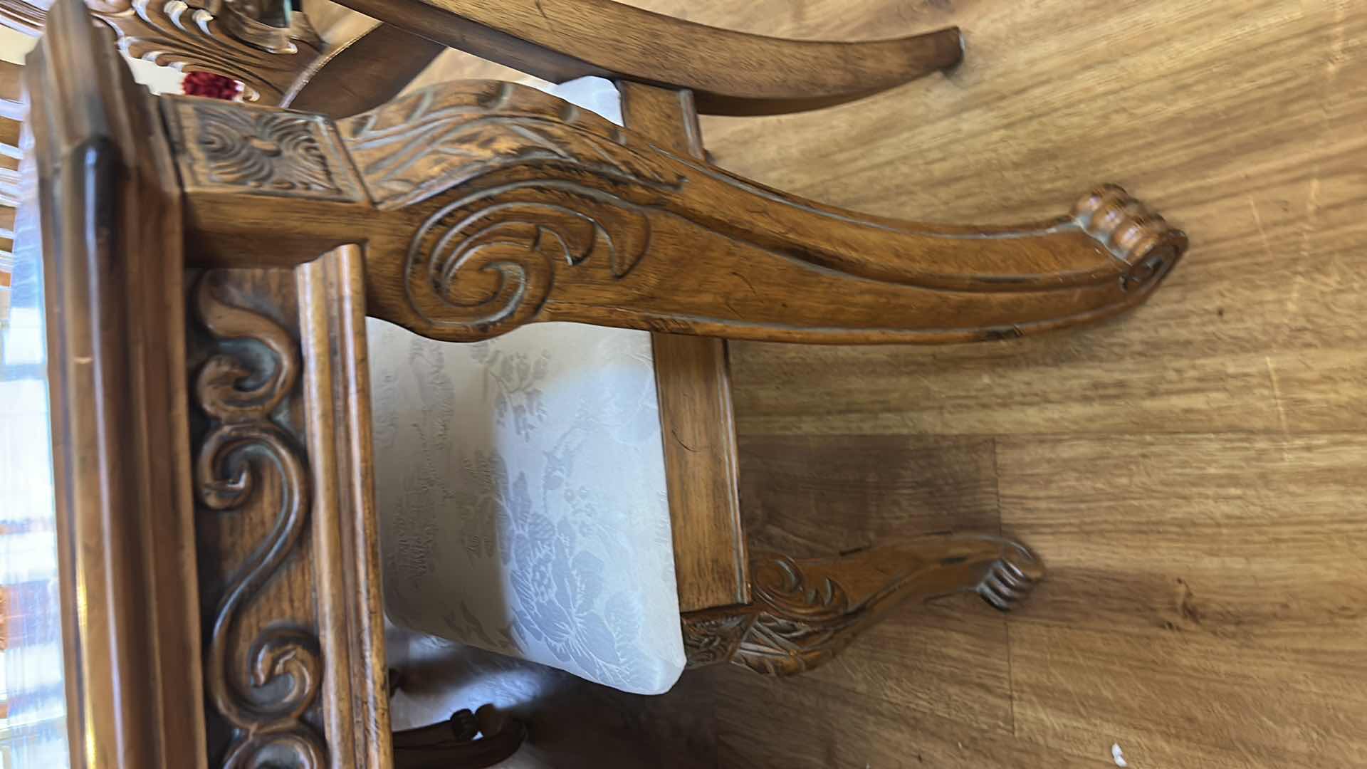 Photo 1 of WOOD DINING ROOM TABLE WITH ONE LEAF 8 CHAIRS, 2 ARM CHAIRS AND 6 SIDE CHAIRS 44” x 91” x 29 1/2” center 18 inches