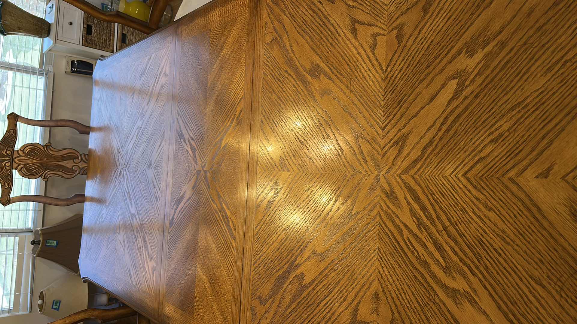 Photo 1 of WOOD DINING ROOM TABLE WITH ONE LEAF 8 CHAIRS, 2 ARM CHAIRS AND 6 SIDE CHAIRS 44” x 91” x 29 1/2” center 18 inches