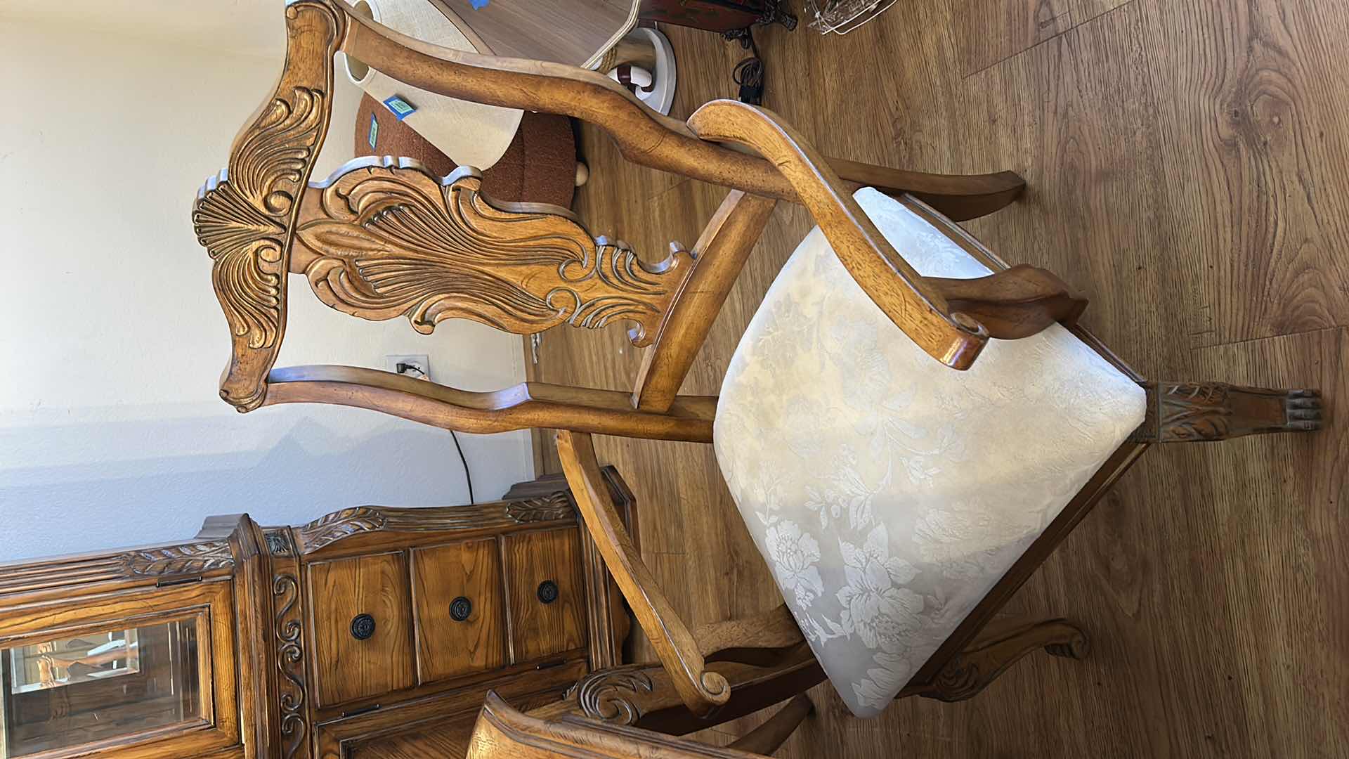 Photo 1 of WOOD DINING ROOM TABLE WITH ONE LEAF 8 CHAIRS, 2 ARM CHAIRS AND 6 SIDE CHAIRS 44” x 91” x 29 1/2” center 18 inches