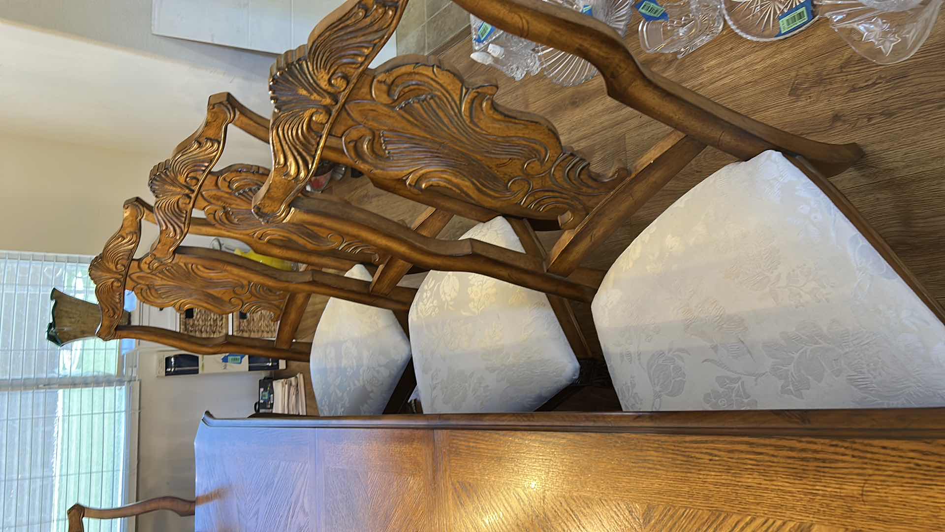 Photo 1 of WOOD DINING ROOM TABLE WITH ONE LEAF 8 CHAIRS, 2 ARM CHAIRS AND 6 SIDE CHAIRS 44” x 91” x 29 1/2” center 18 inches