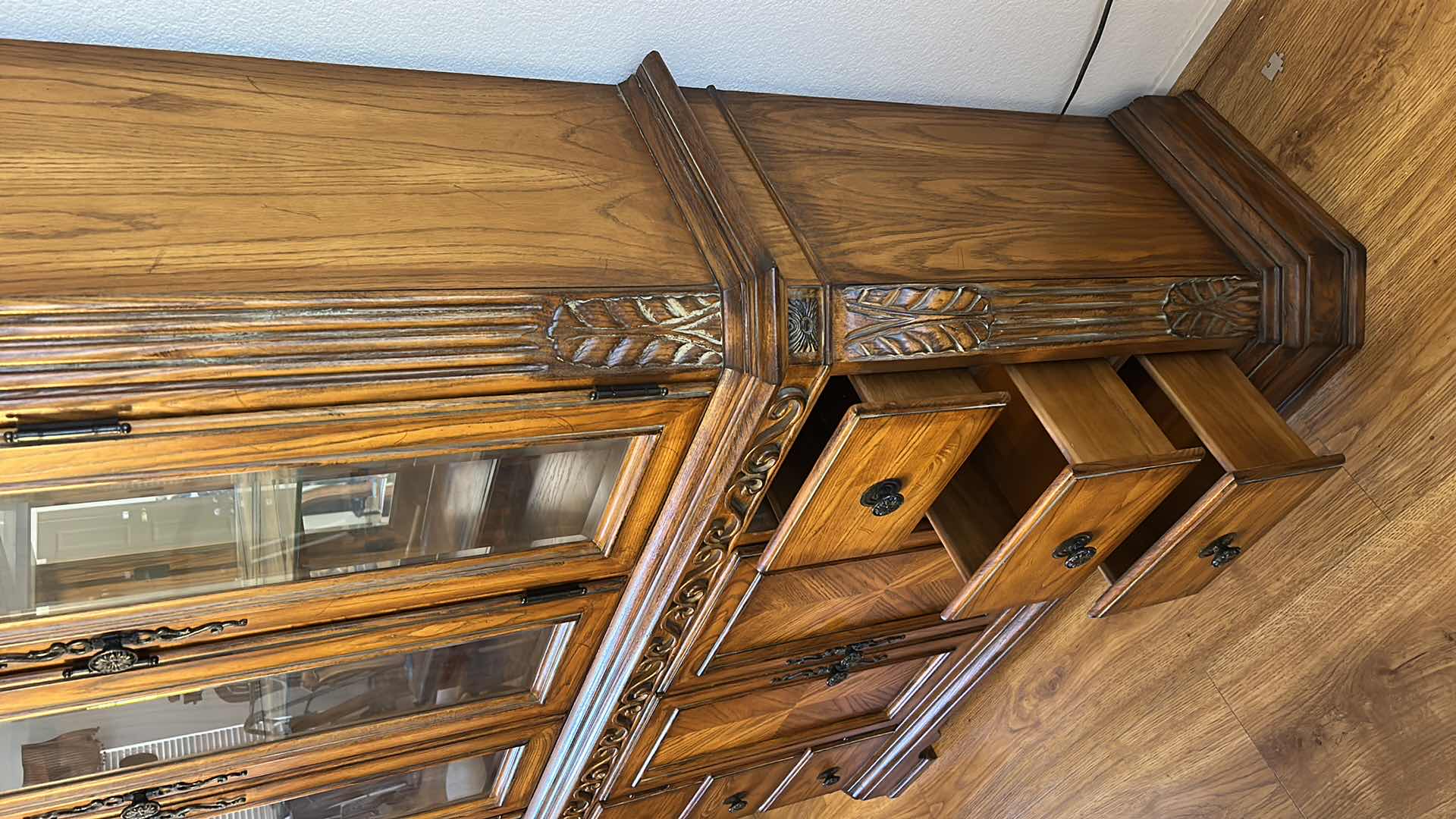 Photo 1 of 2 PIECE CHINA HUTCH, LIGHTED WITH GLASS SHELVES 60” x 17“ x H86“