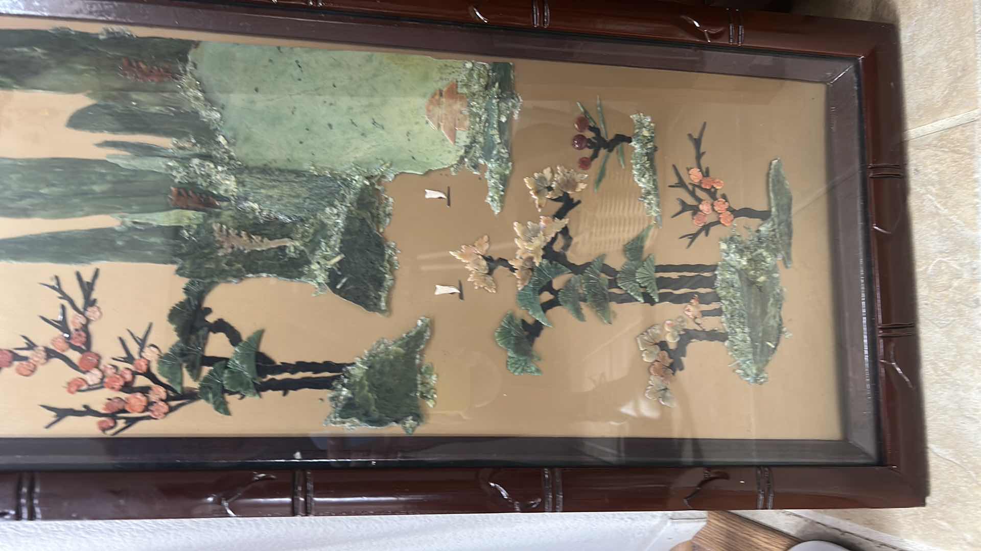 Photo 1 of CHINESE PANEL WITH INLAID JADE AND GEM STONES ARTWORK 14 1/2”, five H40 1/2”