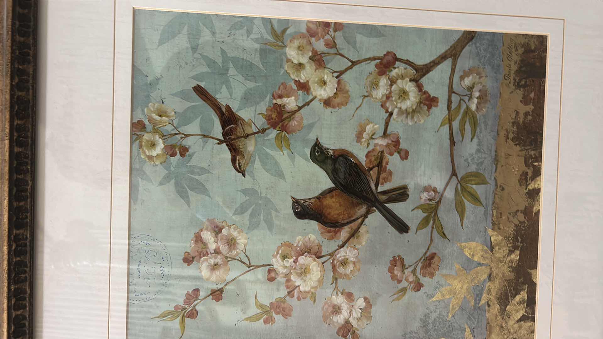 Photo 1 of FRAMED BIRDS IN FLOWERING TREE ARTWORK 19” x H20 1/2”