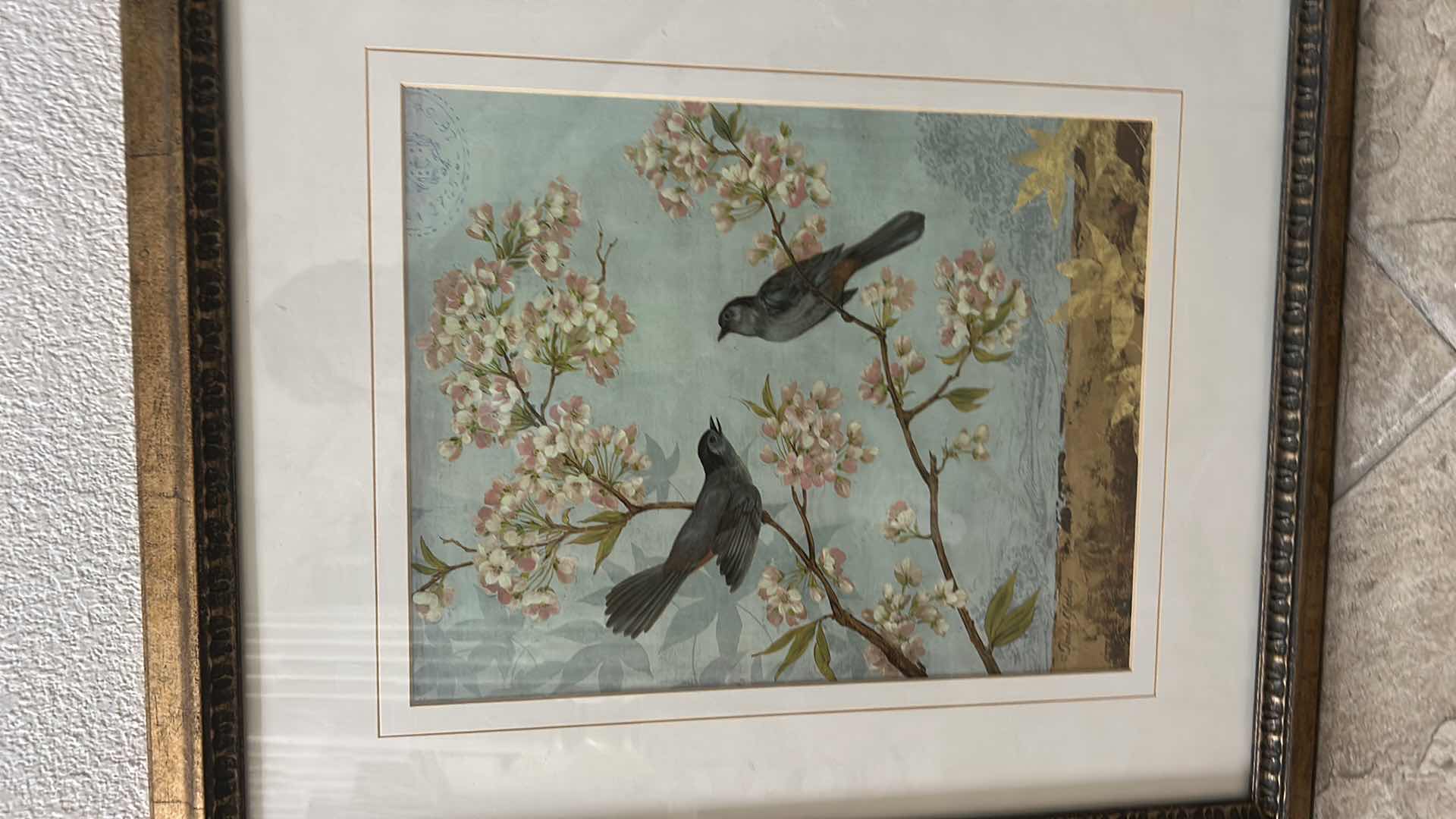Photo 1 of FRAMED BIRDS IN FLOWERING TREE ARTWORK 19” x H20 1/2”