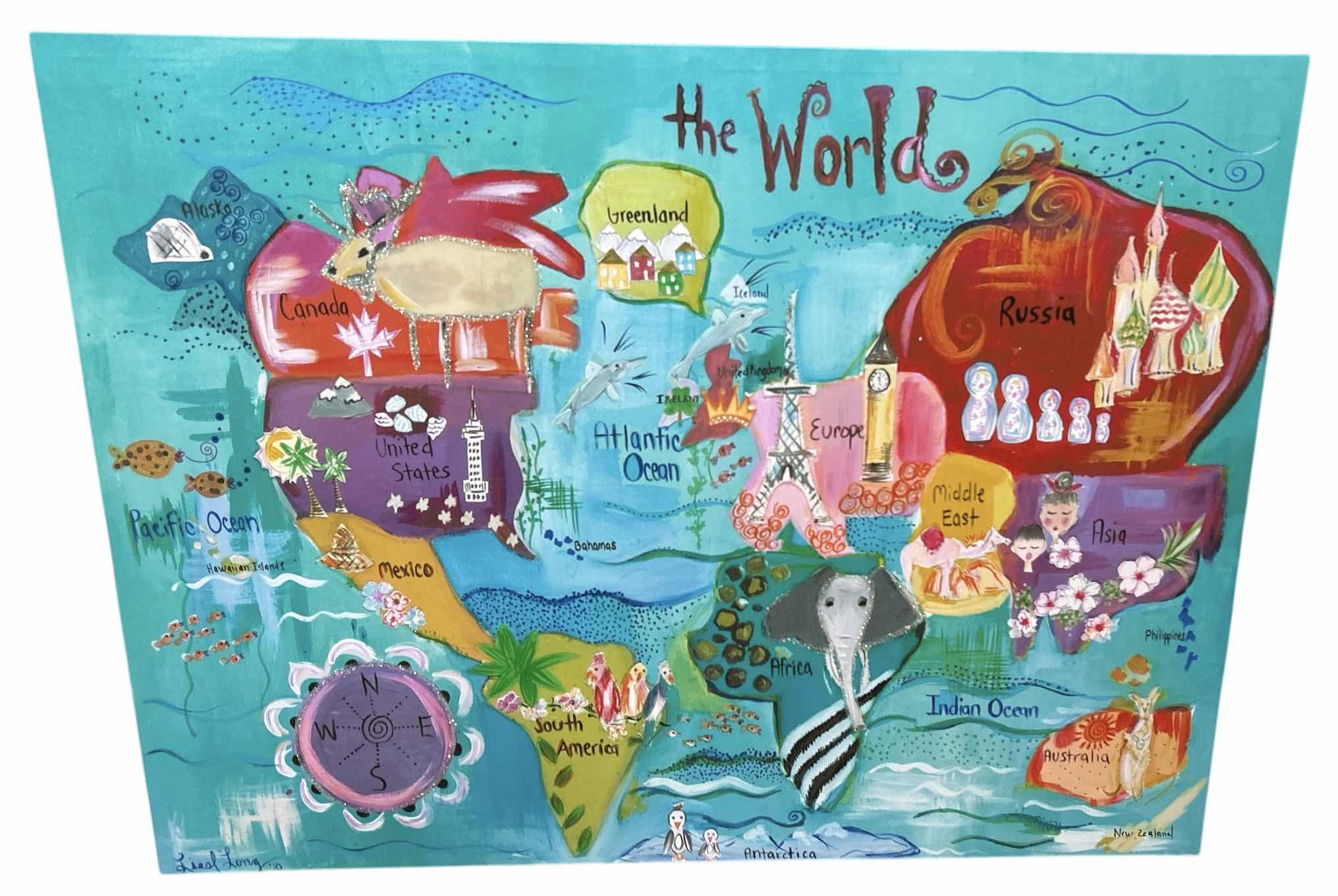 Photo 1 of STRETCHED CANVAS, THE WORLD PAINTED ARTWORK 40” x H30 1/2”