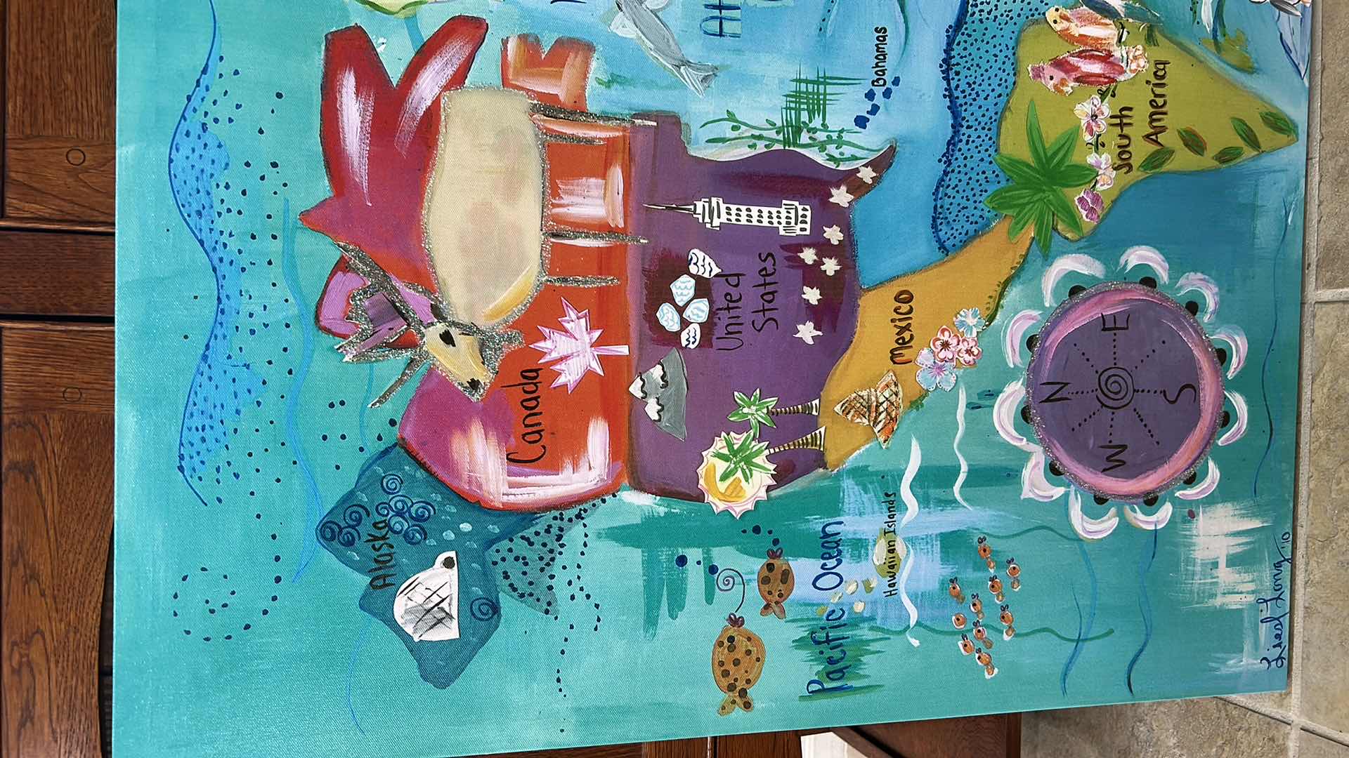 Photo 1 of STRETCHED CANVAS, THE WORLD PAINTED ARTWORK 40” x H30 1/2”