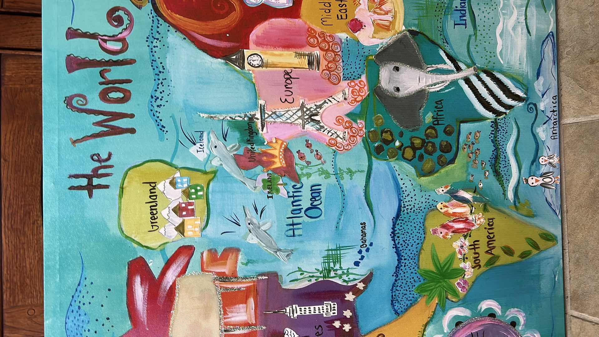 Photo 1 of STRETCHED CANVAS, THE WORLD PAINTED ARTWORK 40” x H30 1/2”