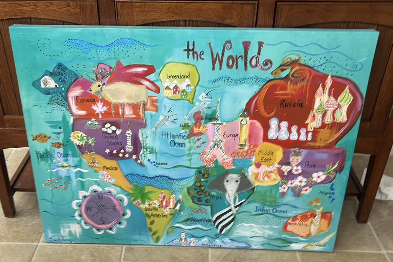 Photo 1 of STRETCHED CANVAS, THE WORLD PAINTED ARTWORK 40” x H30 1/2”