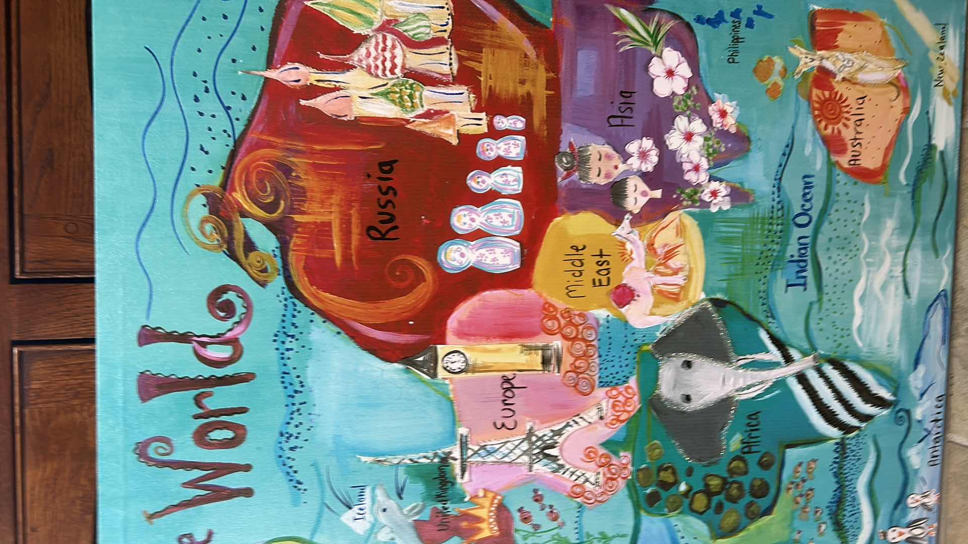 Photo 1 of STRETCHED CANVAS, THE WORLD PAINTED ARTWORK 40” x H30 1/2”