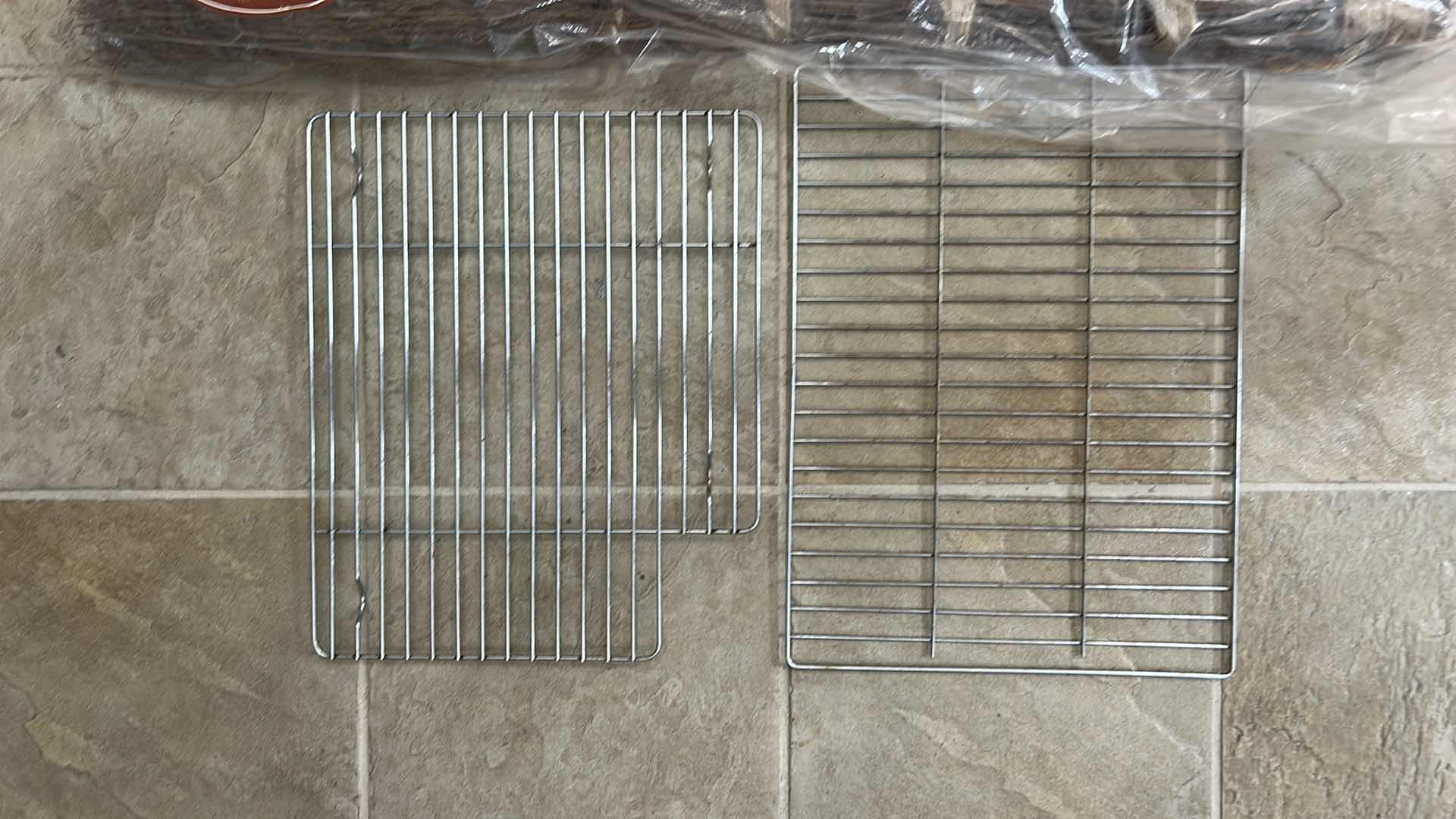 Photo 1 of HOUSEHOLD ASSORTMENT- WIRE RACKS, CINNAMON BROOM, HARDCOVER BOOK, FAUX ORCHID IN GLASS VASE