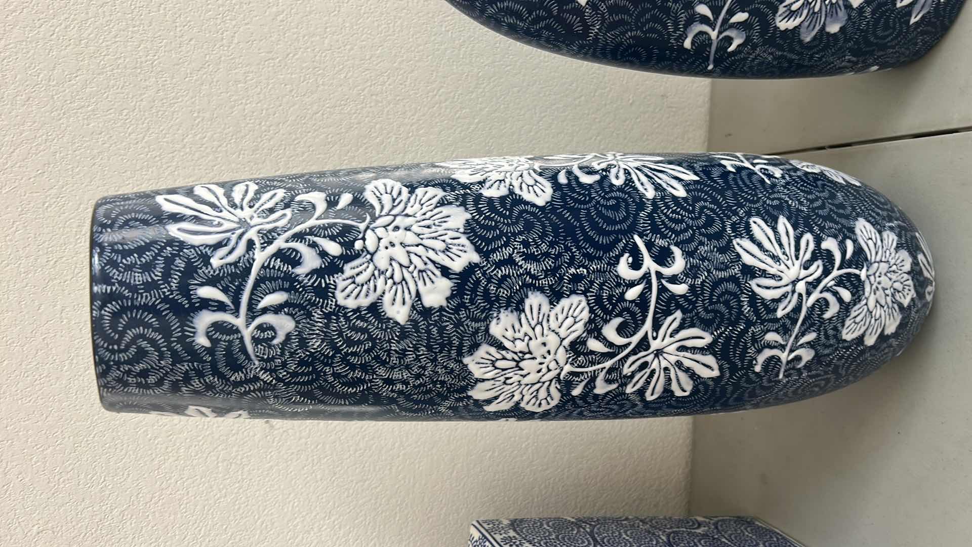 Photo 1 of 2 LARGE BLUE AND WHITE CERAMIC VASES (TALLEST 24”)