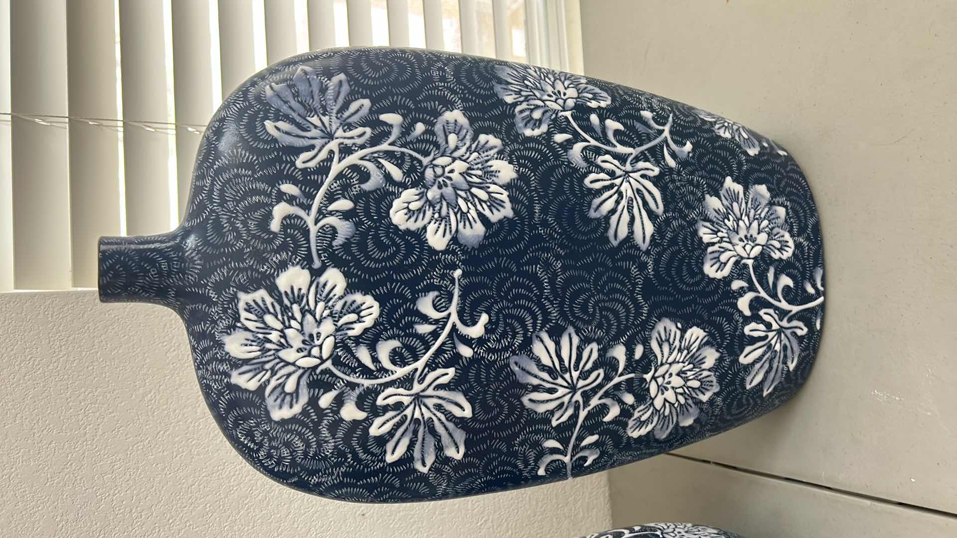 Photo 1 of 2 LARGE BLUE AND WHITE CERAMIC VASES (TALLEST 24”)