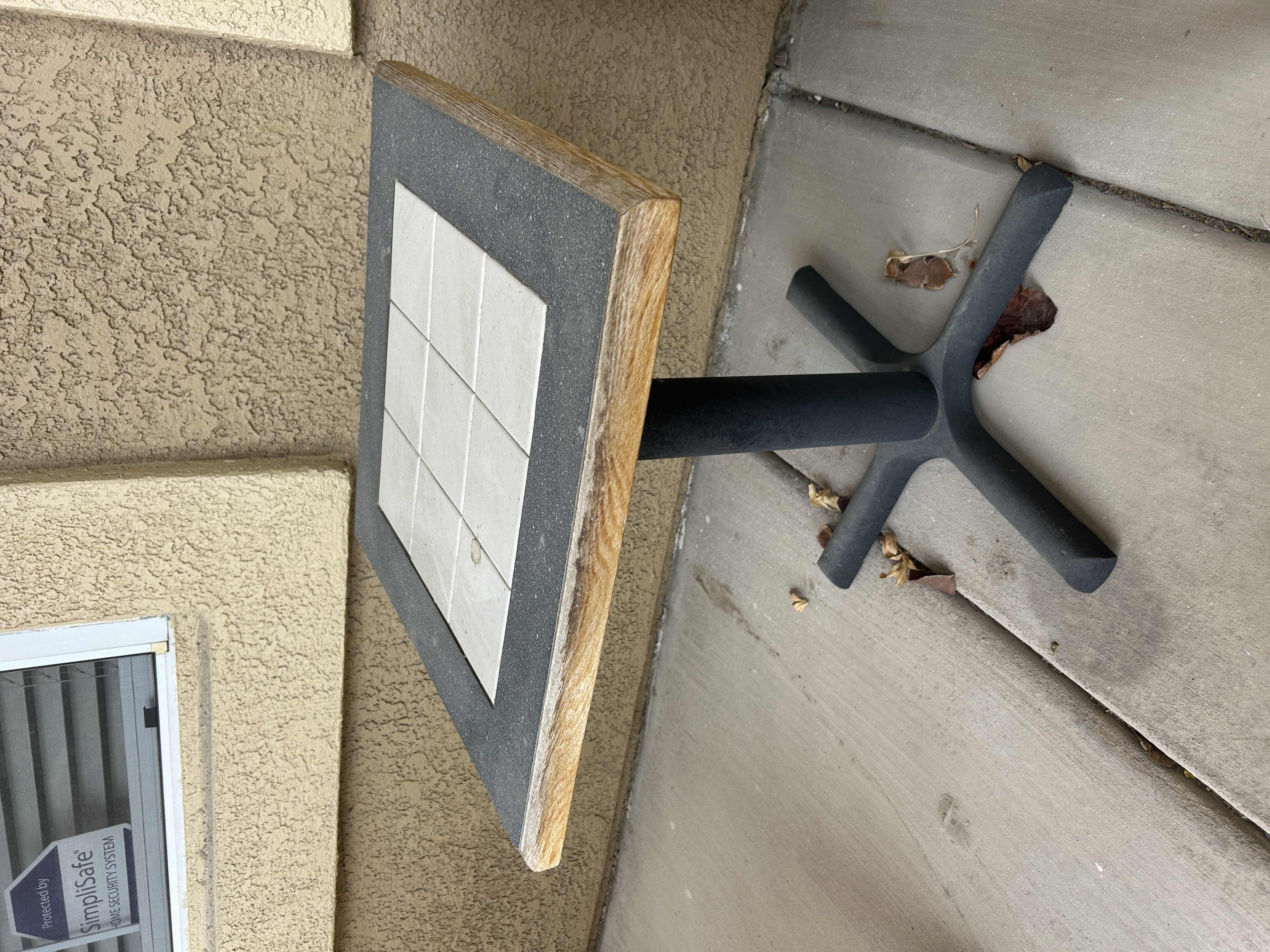 Photo 1 of OUTDOOR WOOD TILE TOP TABLE WITH BLACK METAL BASE 20” x H23 1/2”