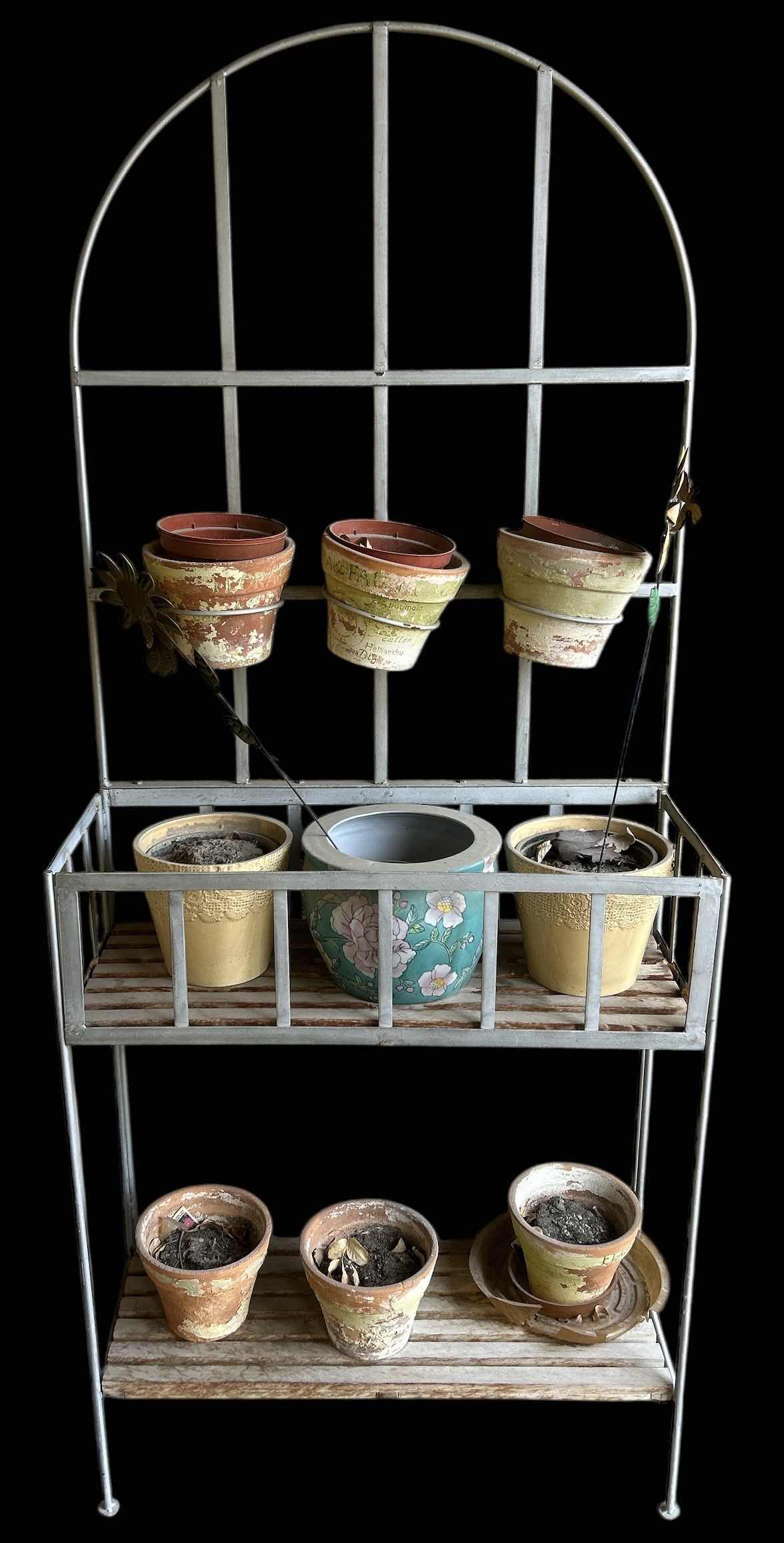 Photo 1 of 6’ METAL PLANT STAND WITH POTS 29.5” WIDE