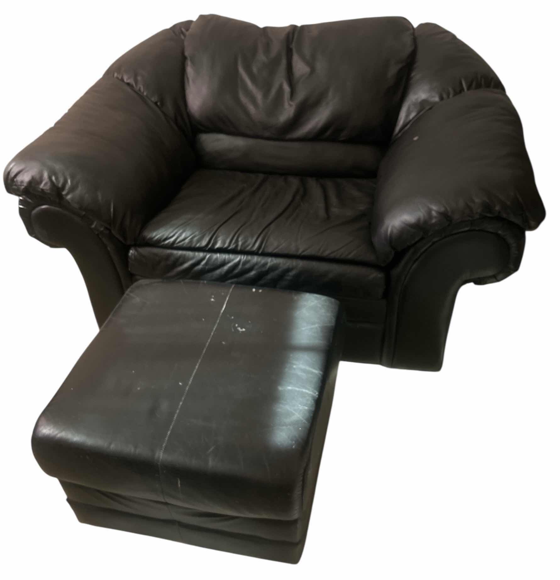 Photo 1 of BLACK  OVERSIZED ARM CHAIR WITH LEATHER OTTOMAN 5‘2“ by 40“ x H33“