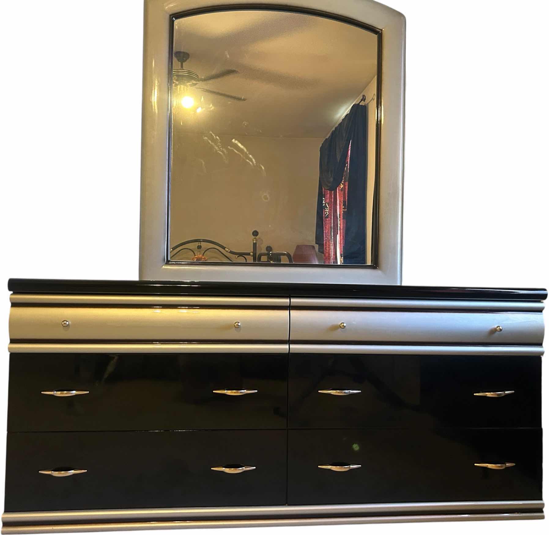 Photo 1 of HIGH GLOSS LACQUER ART DECO 6 DRAWER DRESSER 6‘ x 18“ x H32 1/2“WITH MIRROR