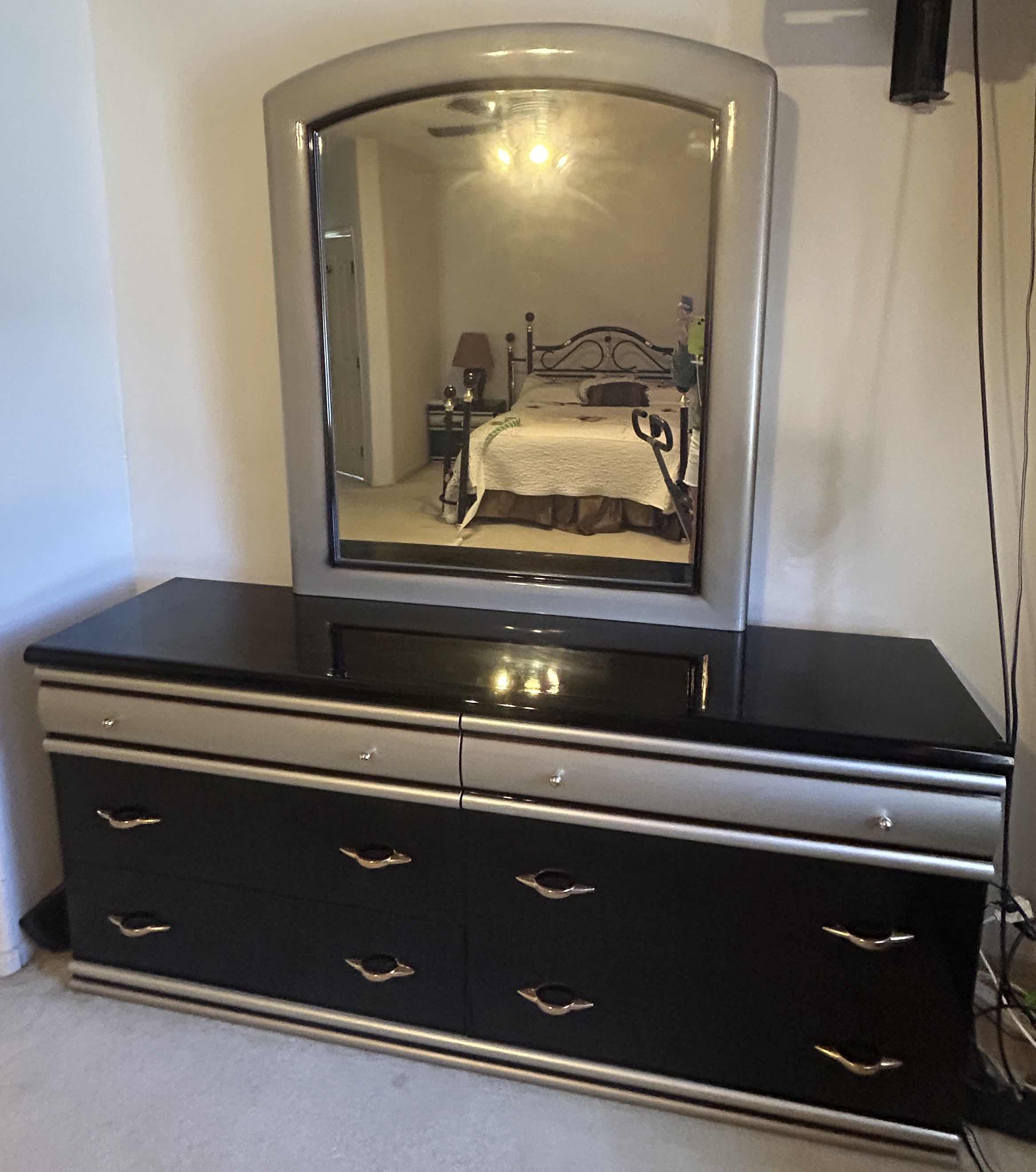 Photo 3 of HIGH GLOSS LACQUER ART DECO 6 DRAWER DRESSER 6‘ x 18“ x H32 1/2“WITH MIRROR